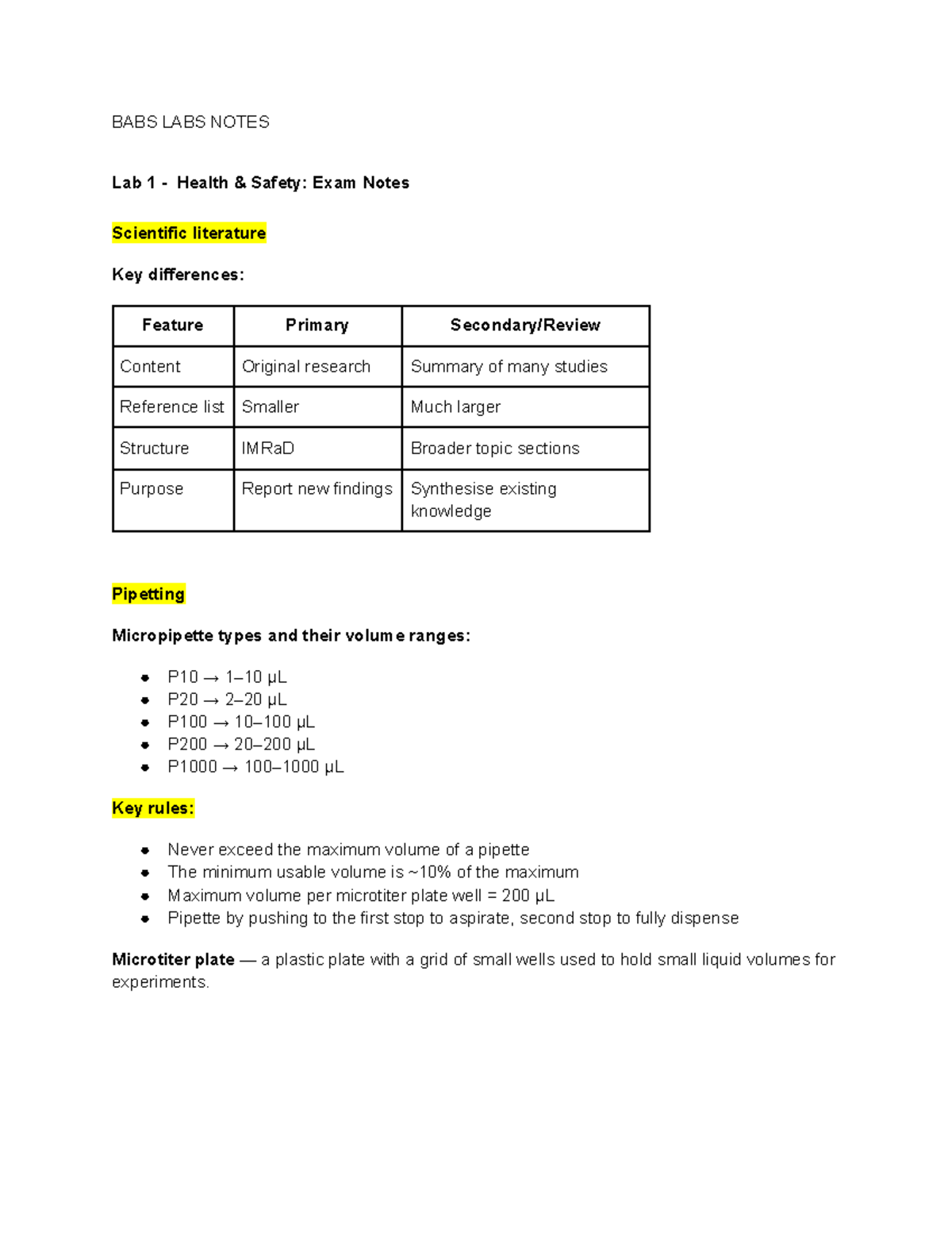 BABS LABS Notes: Comprehensive Exam Notes for Labs 1-5 - Studocu