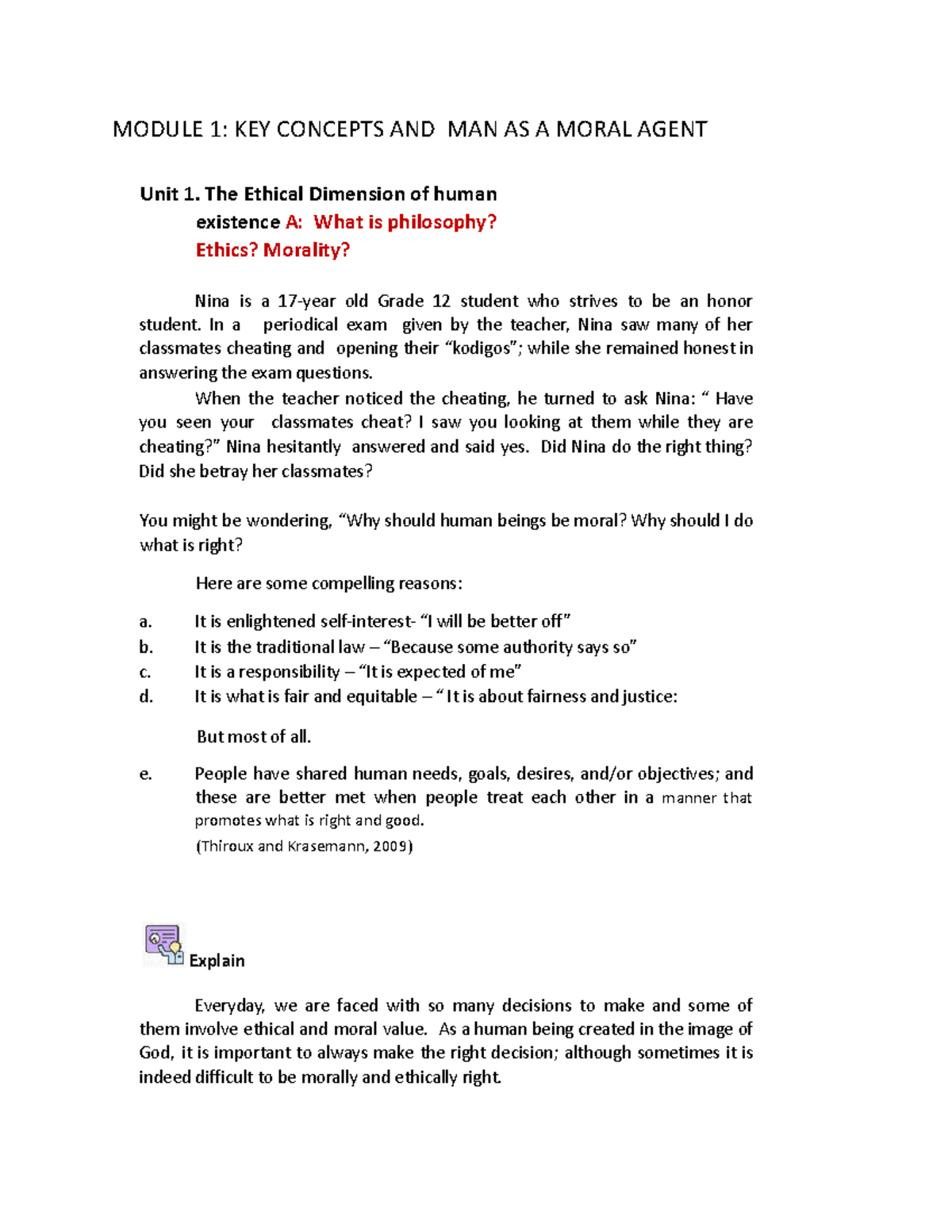 MODULE 1: KEY CONCEPTS IN ETHICS AND MORALITY - Unit 1 Insights - Studocu