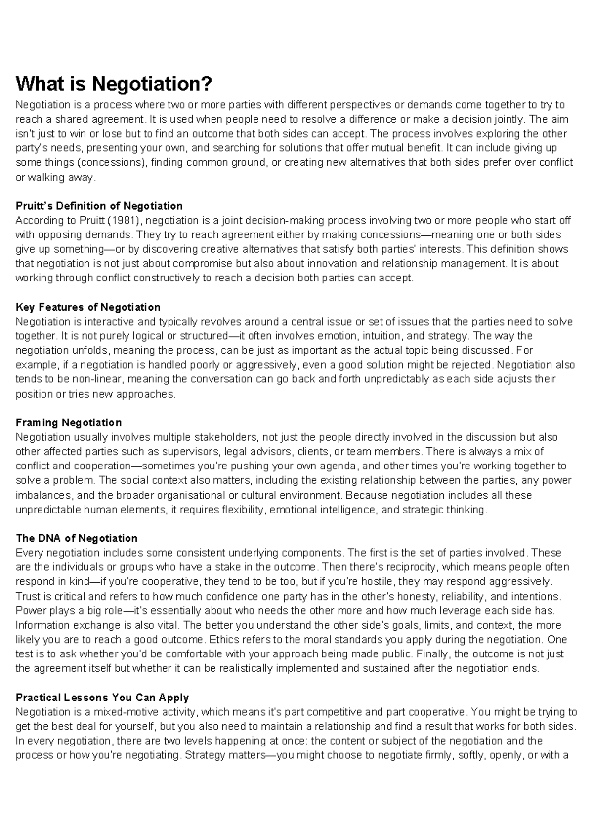 Negotiation Overview: Key Concepts and Strategies (Course Code: NGT101 ...