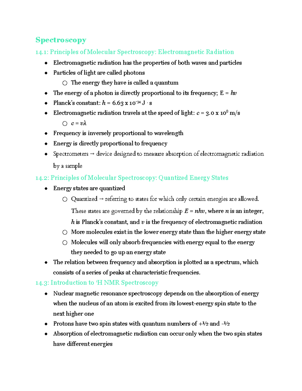 CH. 14 Textbook Notes - Spectroscopy 14: Principles of Molecular ...