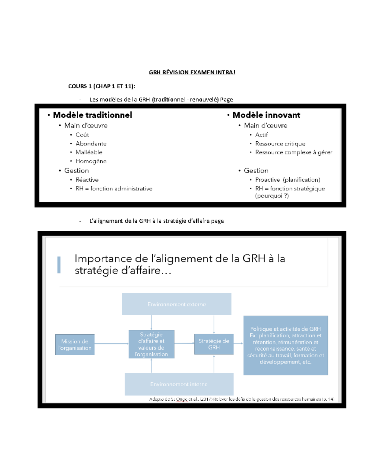 Révision GRH Intra - Notes de cours final - GRH RÉVISION EXAMEN INTRA ...