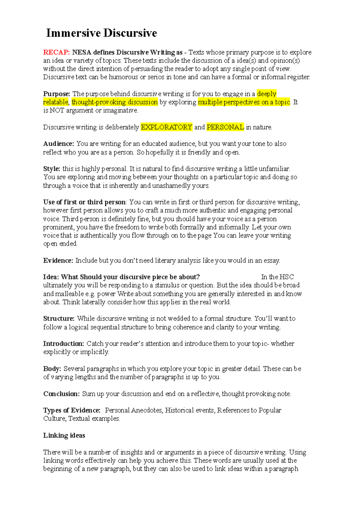 Discursive Writing Introductions: Exploring Ideas & Perspectives - Studocu