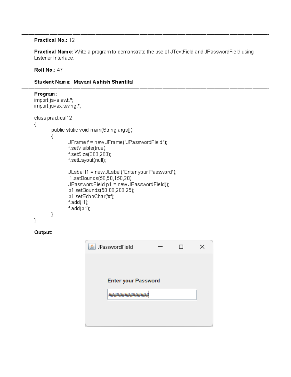 Practical No 12 - Practical No.: 12 Practical Name: Write a program to ...