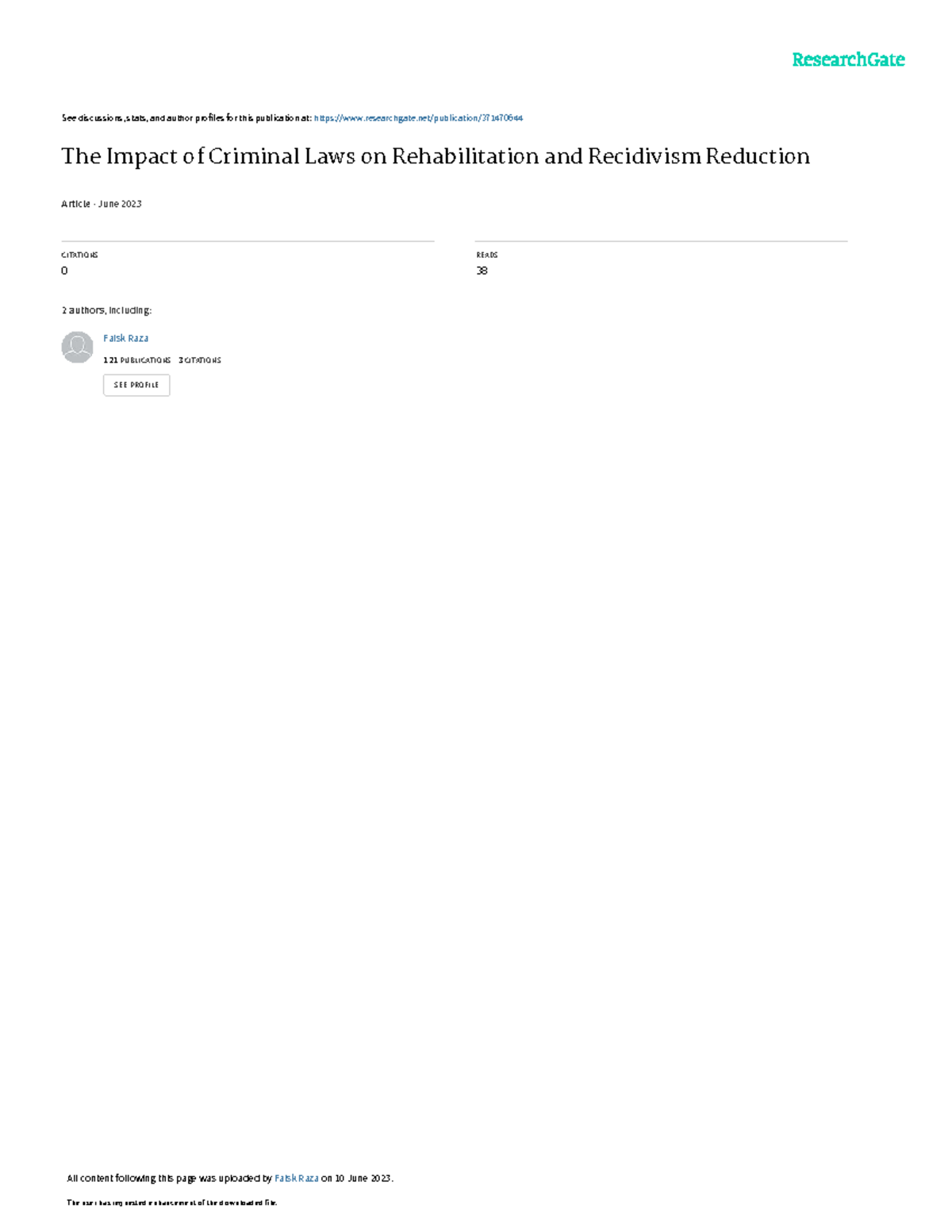 The Role of Criminal Laws in Rehabilitation & Recidivism Reduction ...