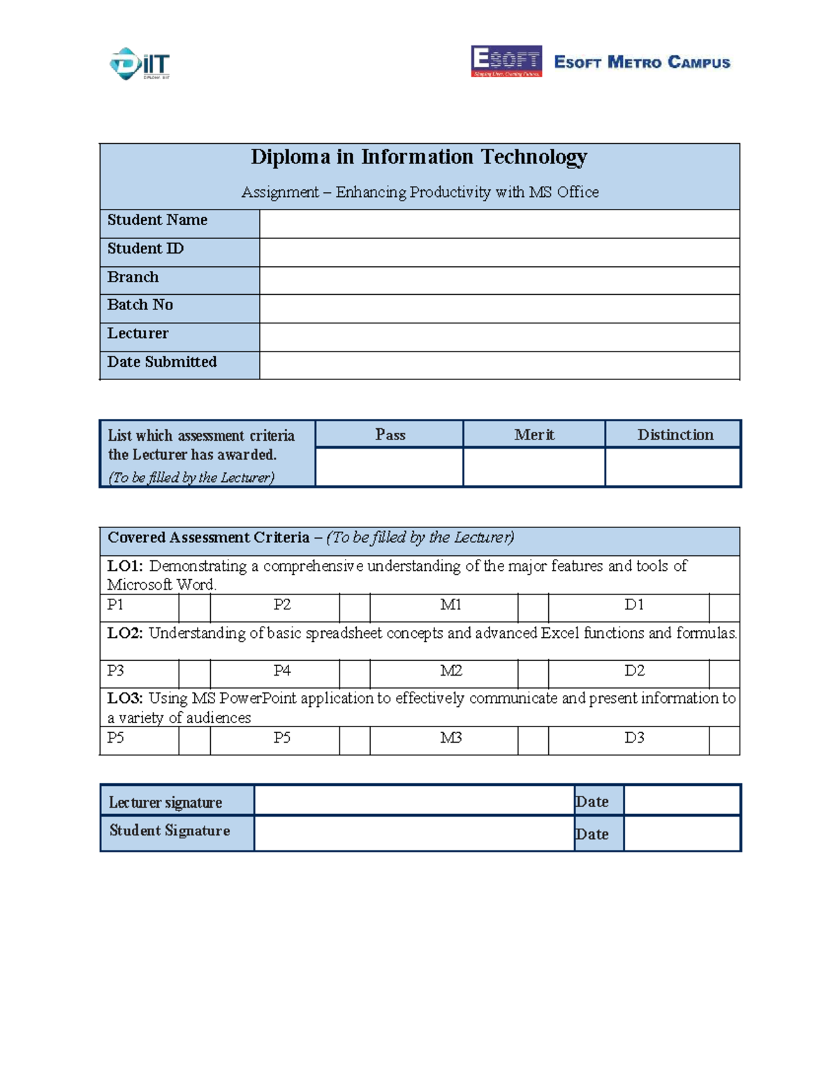Diploma in IT Assignment: Enhancing Productivity with MS Office - Studocu