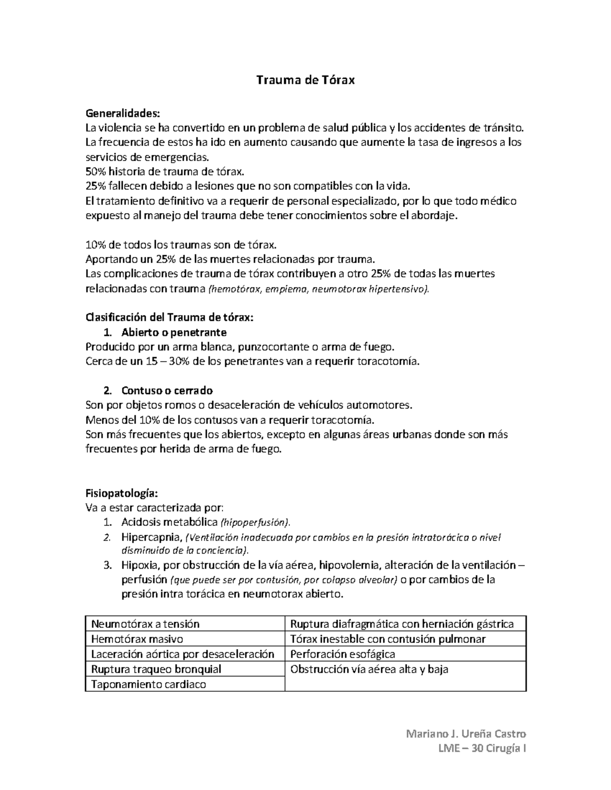 Trauma de Tórax: Resumen de Principios de Cirugía de Schwa - Document Preview
