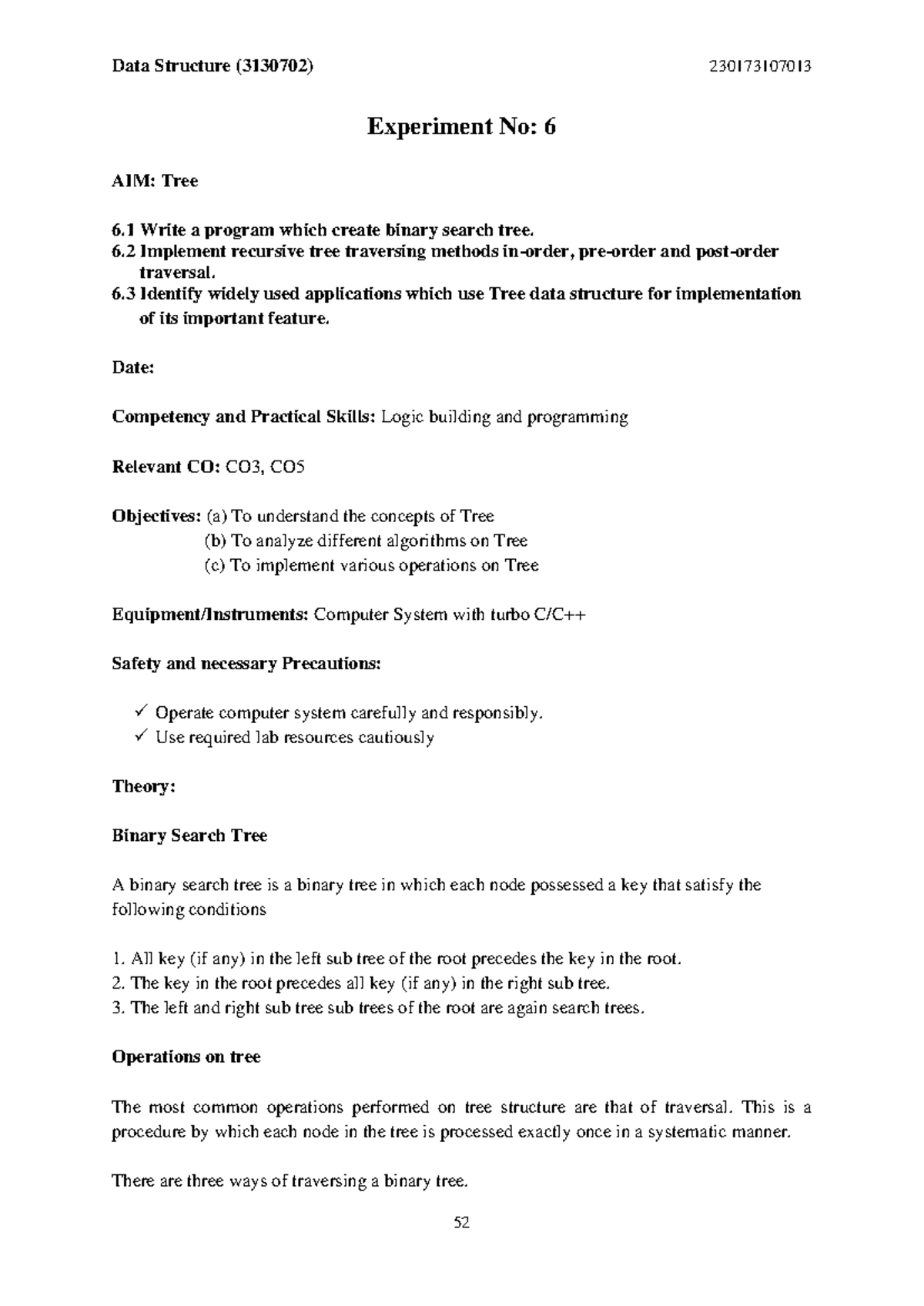 Data Structure (3130702) Practical 6: Binary Search Tree Implementation ...