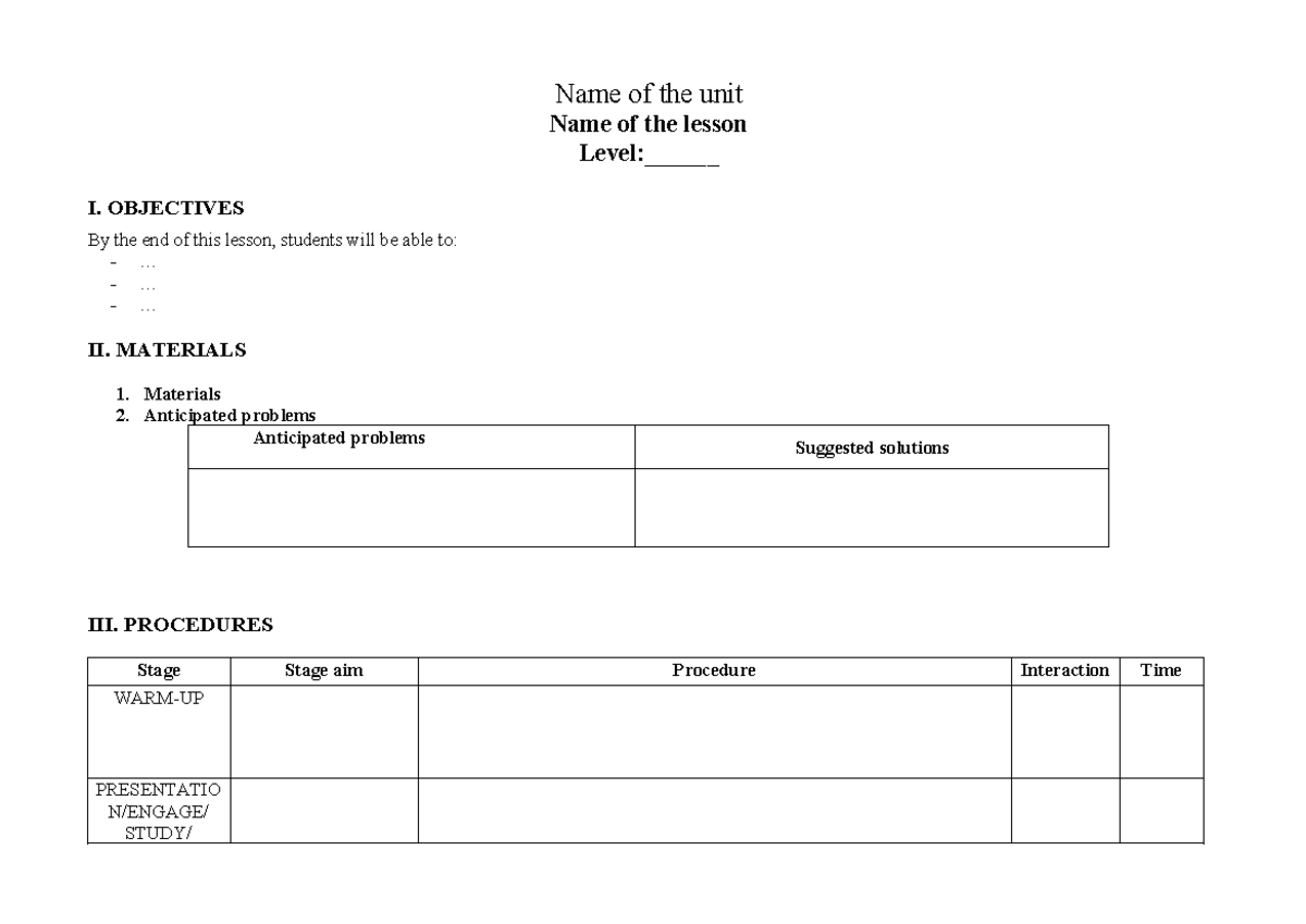 Unit 1: Family Life - Lesson Plan for B1 Level Students - Studocu