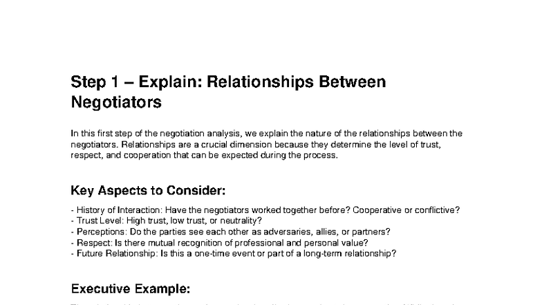 Negotiation Analysis: Step 1 - Relationships Between Negotiators - Studocu