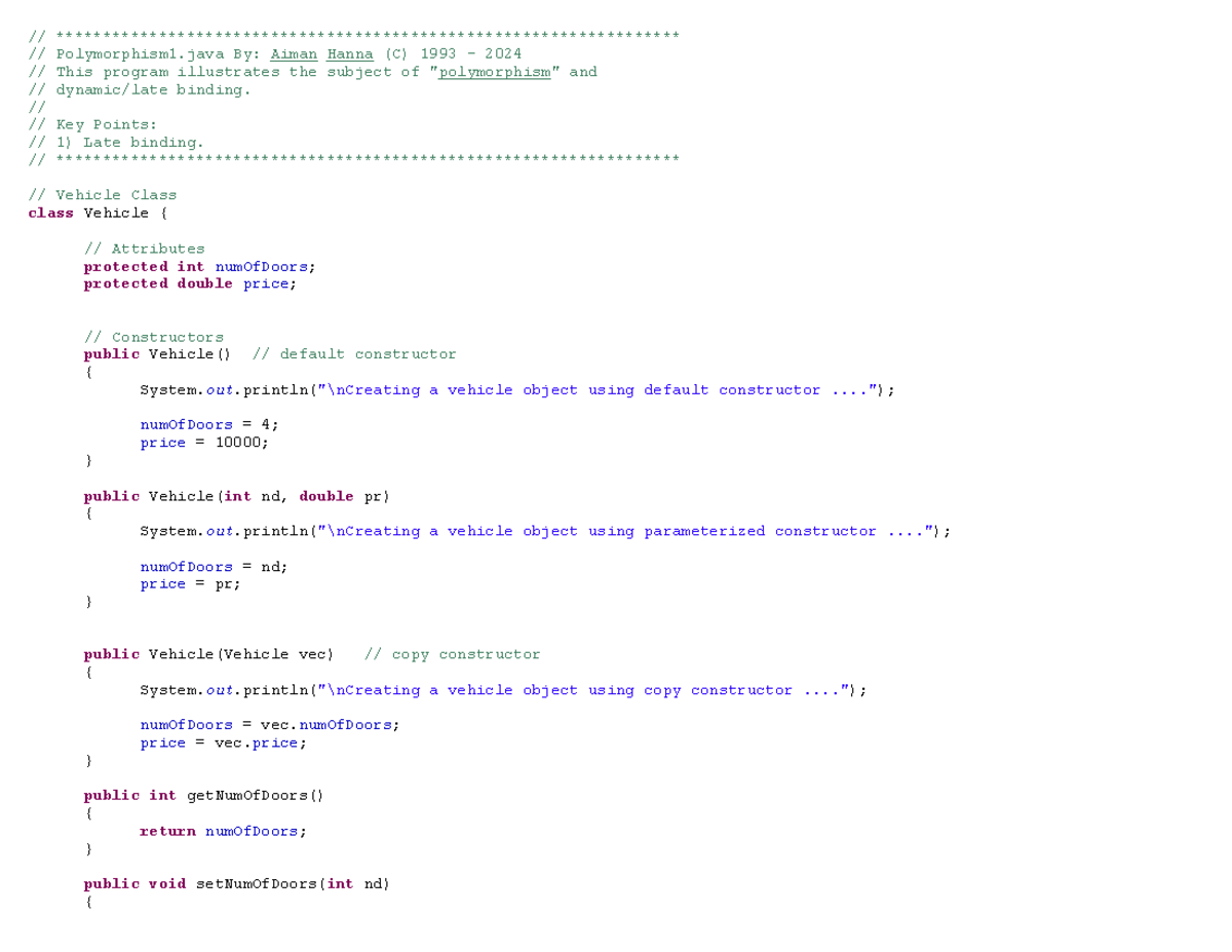 Polymorphism in Java: Vehicle Class Implementation (CS101) - Studocu