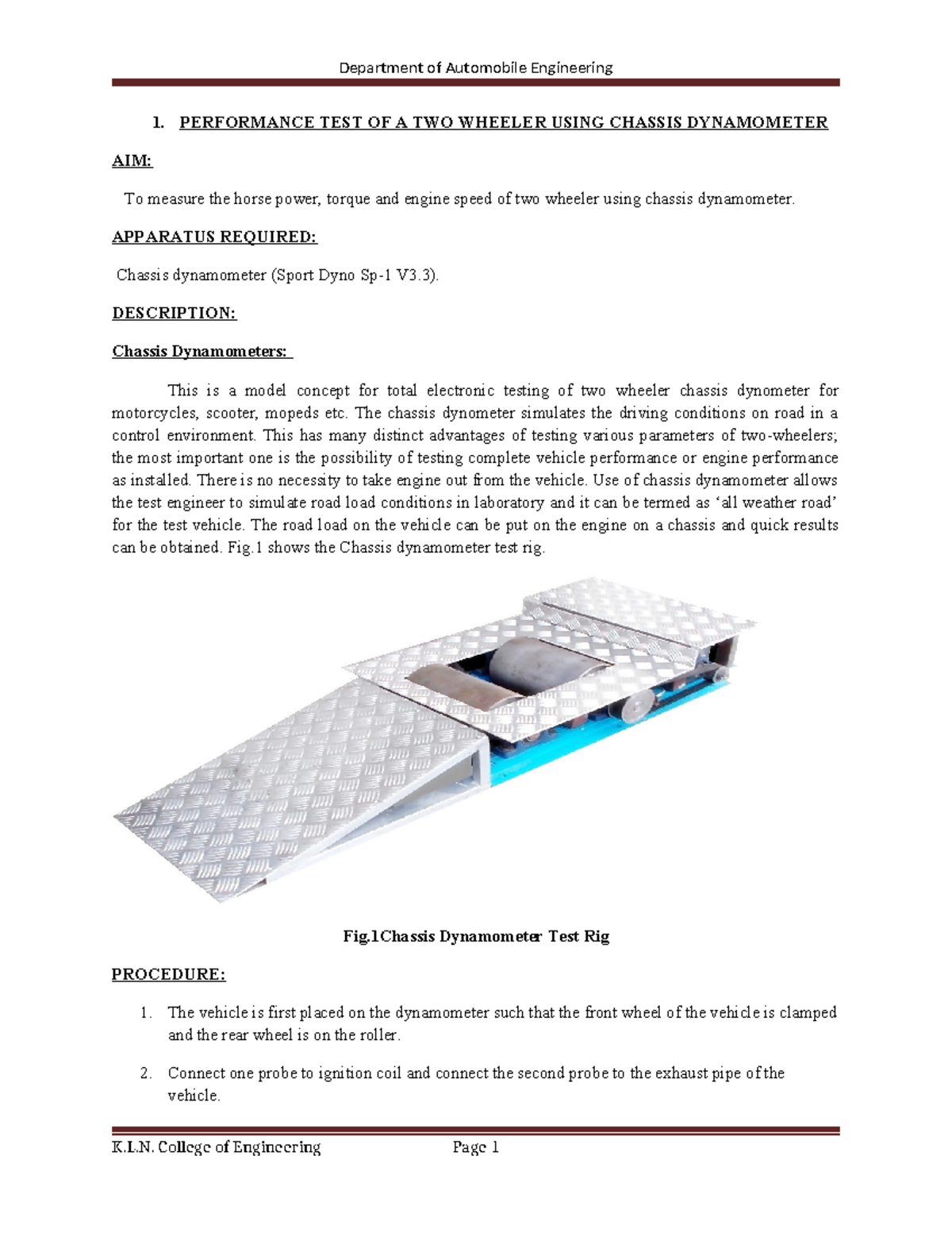 Automobile Engineering Lab Manual: Performance Tests & Procedures - Studocu
