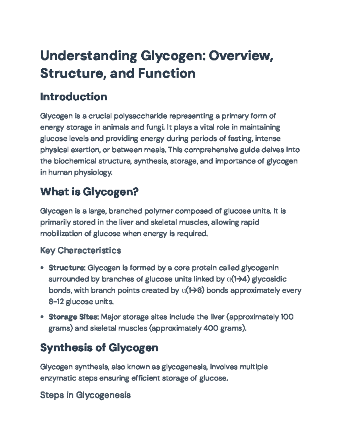 Glycogen Metabolism: Structure, Function, and Clinical Implications ...