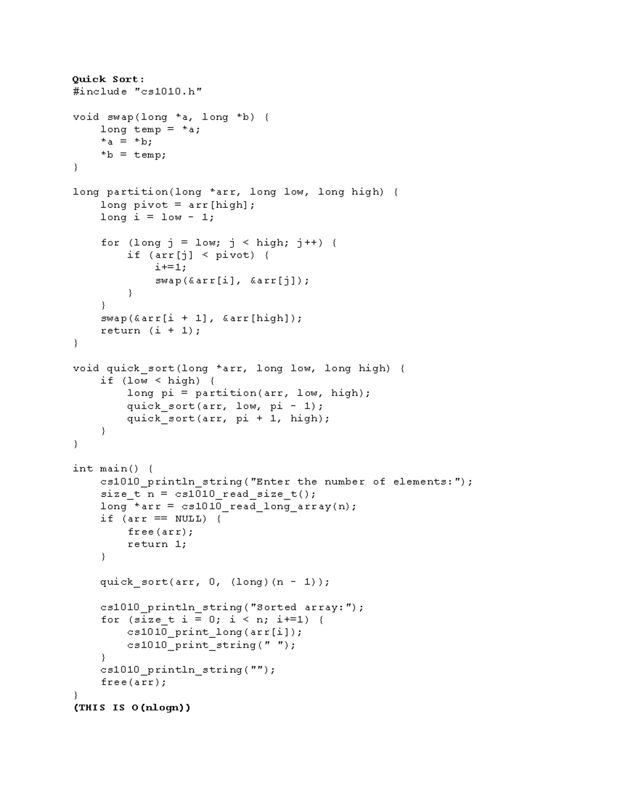 CS1010 PE2 Quick Sort & Recursive Algorithms Overview Cheat Sheet - Studocu