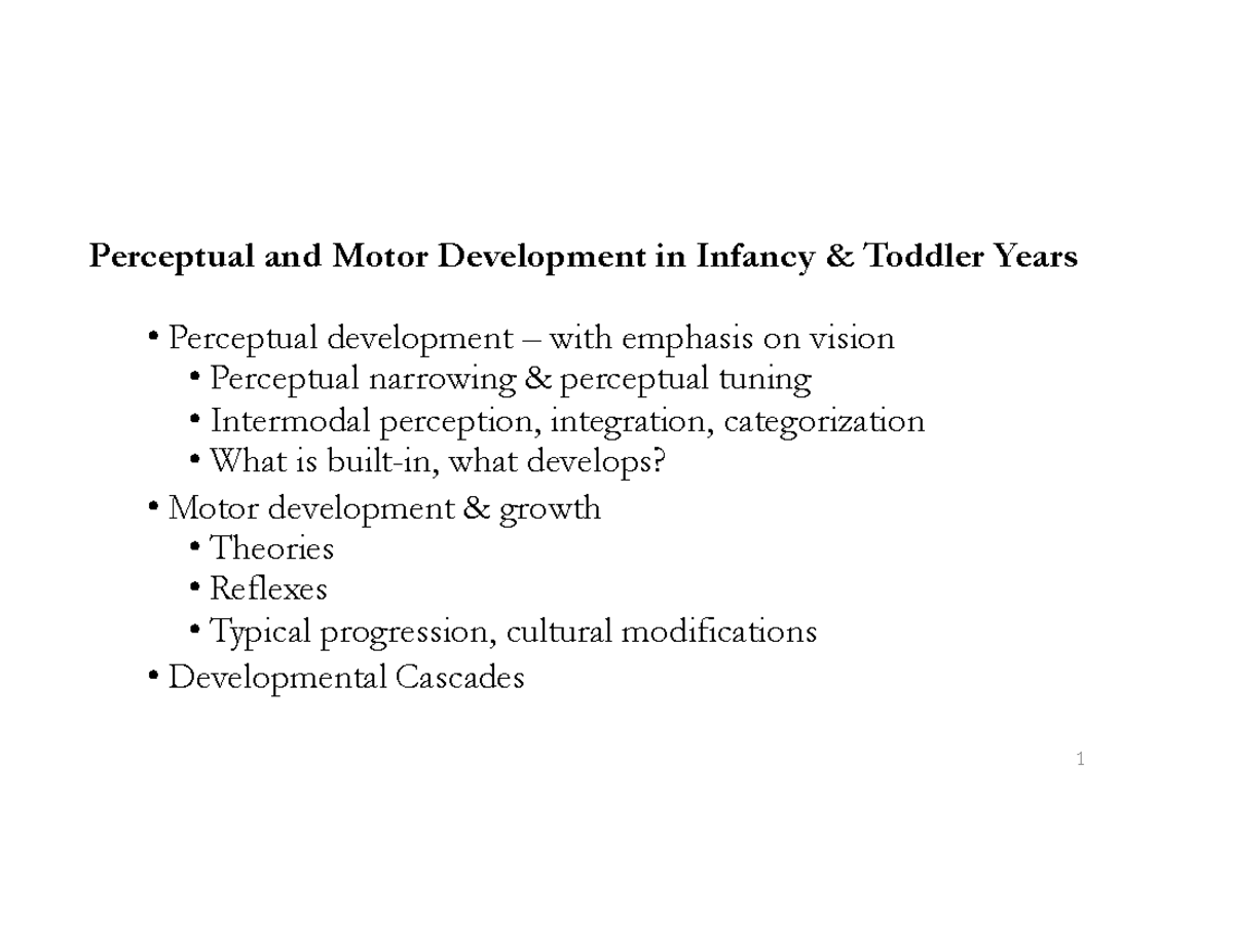 Perceptual and Motor Development in Infants: A Detailed Study (PSY 202 ...