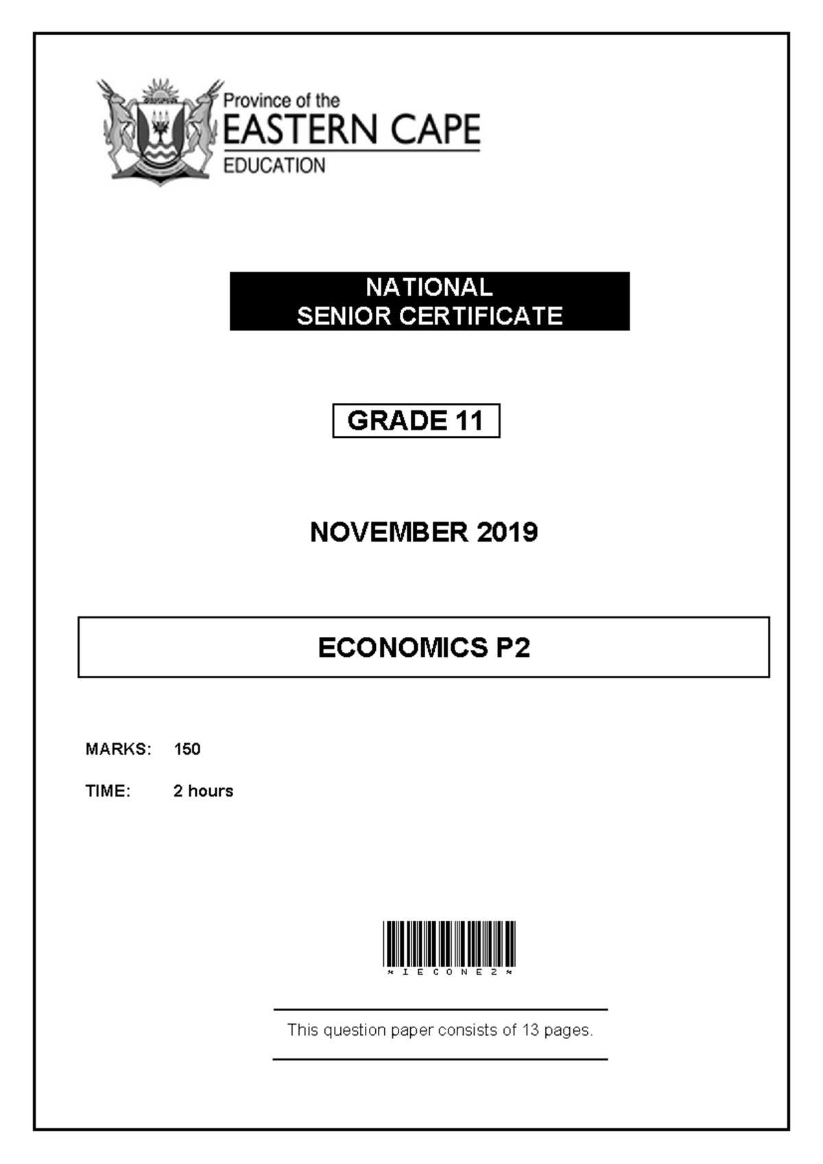Economics P2 Grade 11 November 2019 Question Paper - Studocu