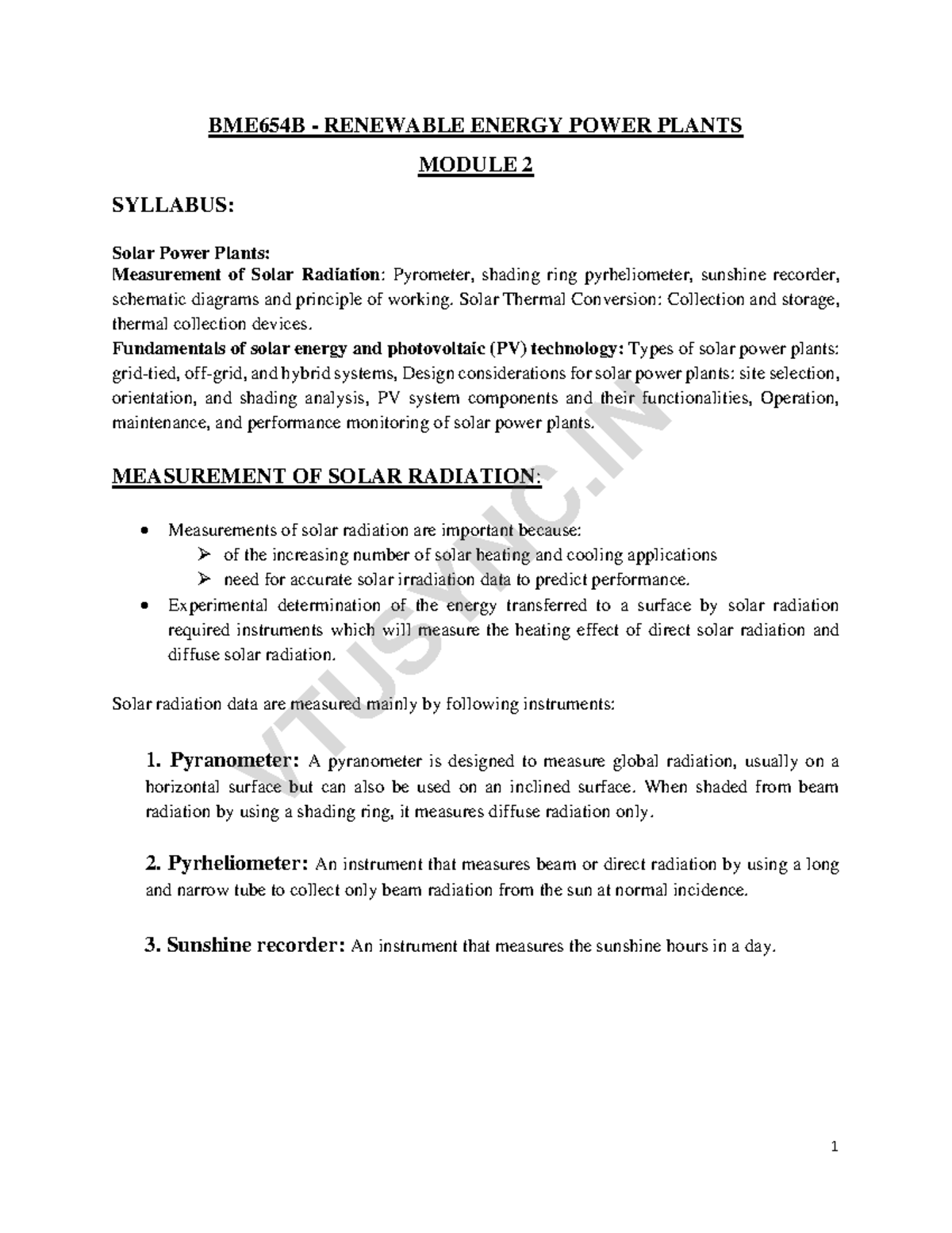 BME654B Renewable Energy Power Plants: Solar Power Measurement & Design ...