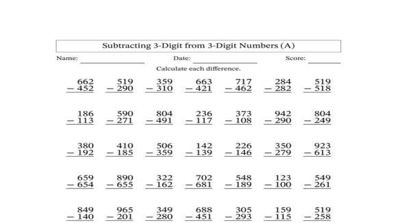 Subtracting 3-Digit Numbers: Math Practice (Doc 32) - Studocu