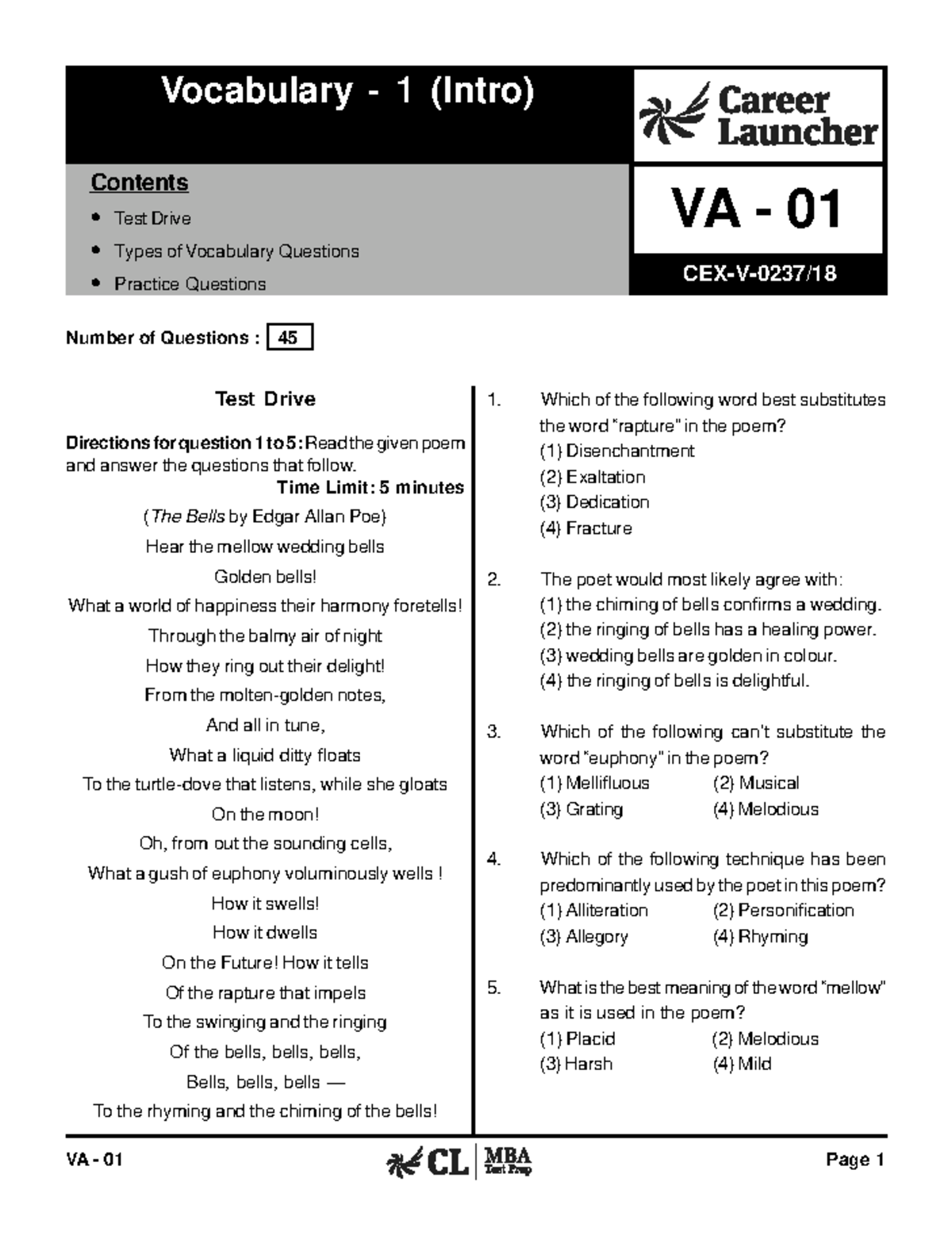 VA-01 Vocabulary 1: Key Concepts and Practice Questions with Answers ...