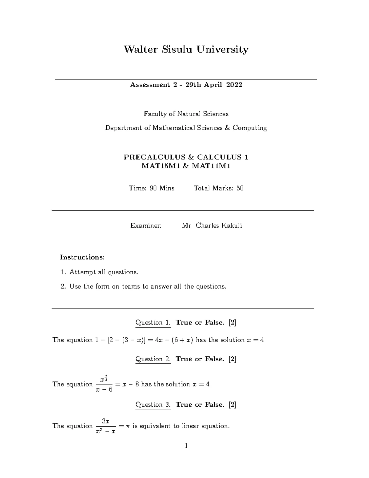MA15W1A Precalculus & Calculus Notes: Functions and Limits Overview ...