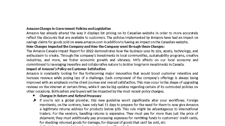 Amazon Policy Changes and Their Impact on Customers (AMZN Report) - Studocu