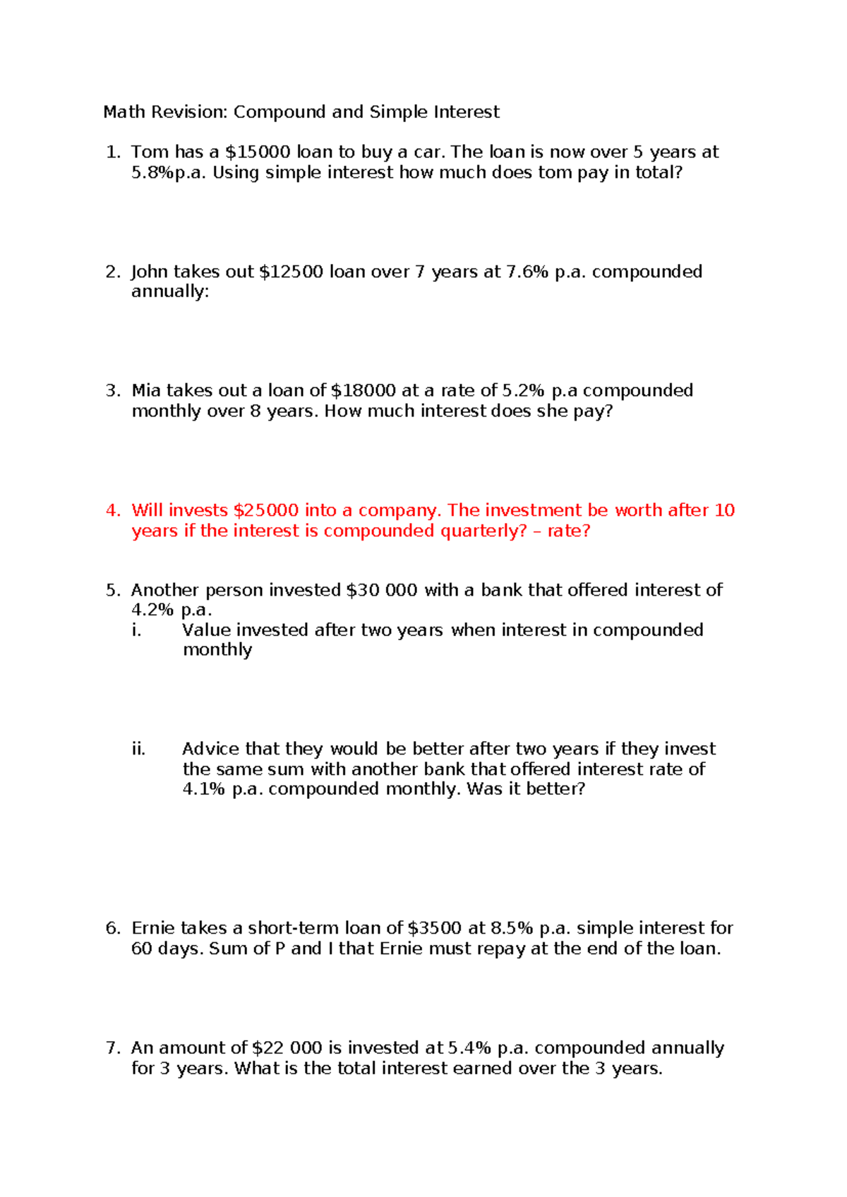 Math Revision: Compound and Simple Interest Concepts and Examples - Studocu