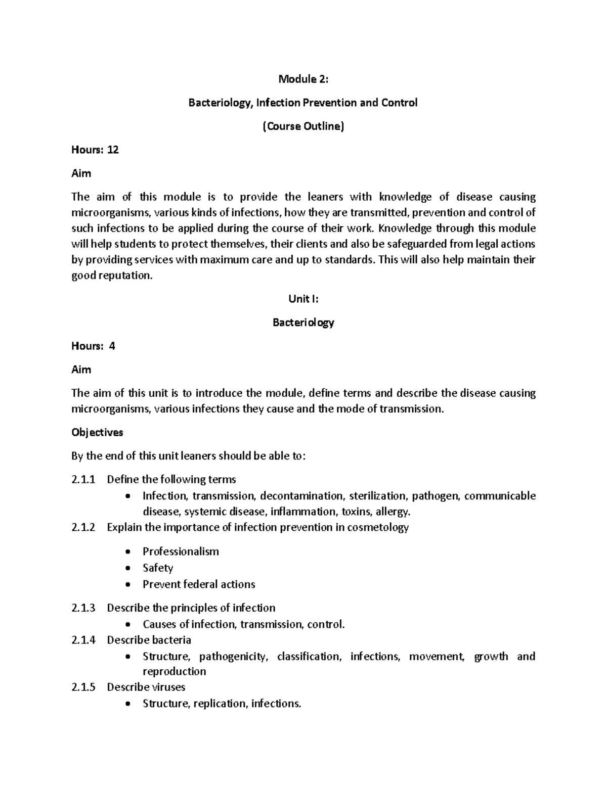 Module 2: Bacteriology & Infection Control (Course Outline) - Studocu