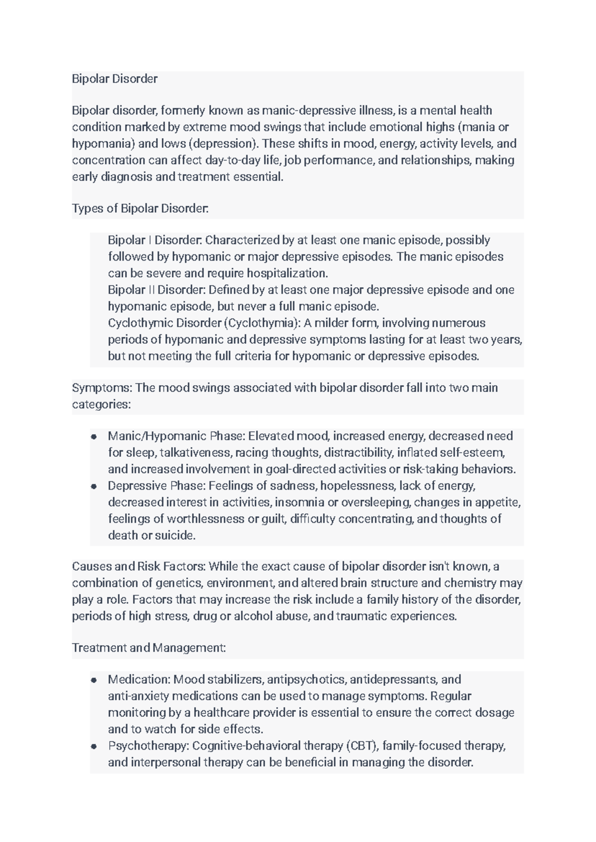 Bipolar Disorder - Lecture note - Bipolar Disorder Bipolar disorder ...