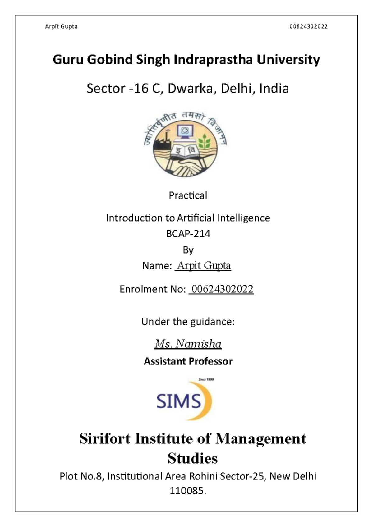 Practical AI Programming Tasks - GGSIPU CS 00624302022 - Studocu