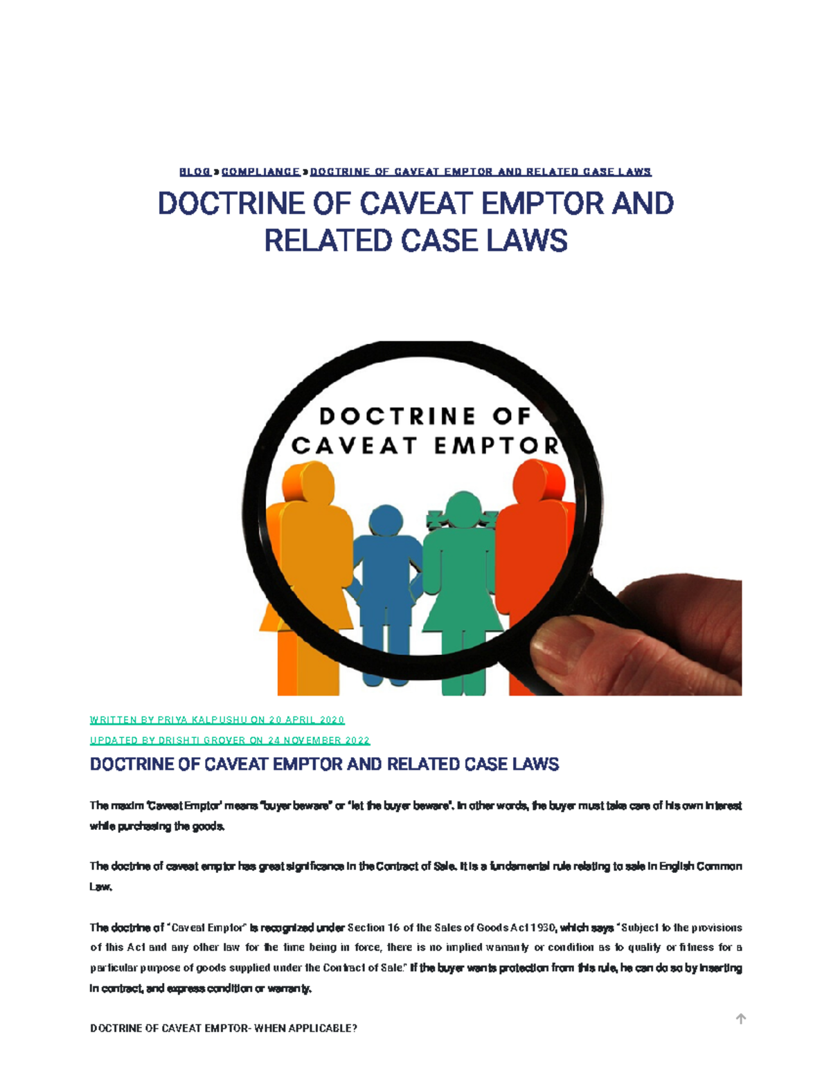 Doctrine of Caveat Emptor and Key Case Laws: A Comprehensive Overview ...