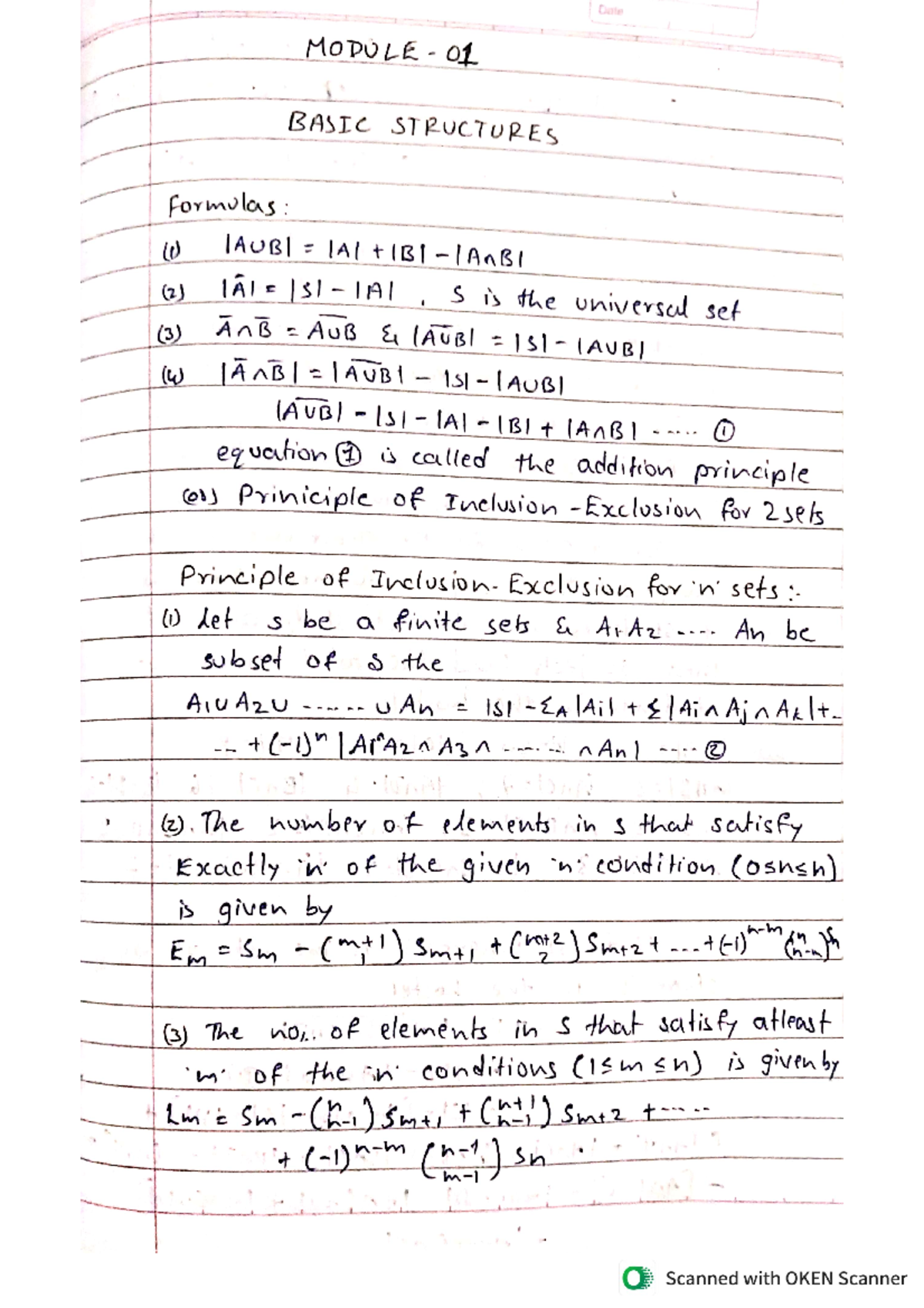 Maths Module 1 MCA - Good - Date 01 BASIC STRUCTURES Formulas: (1 ...