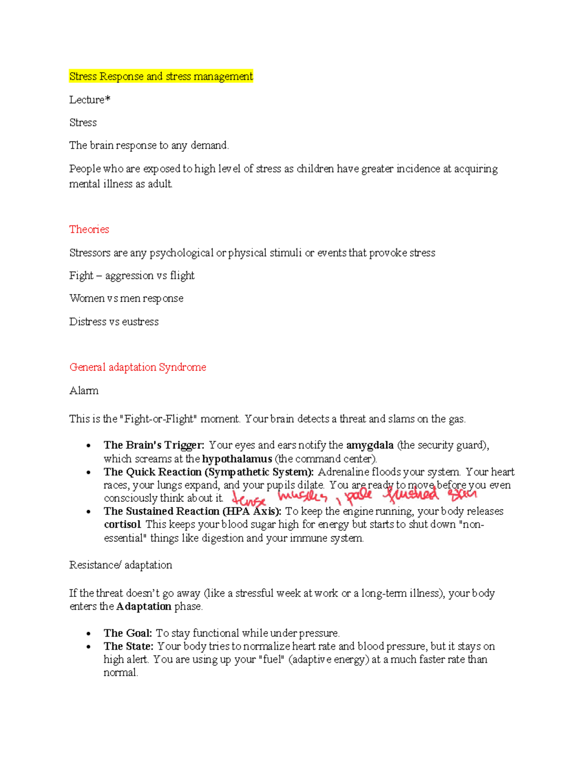 WEEK 5 - Lecture Notes on Stress Response & Management - Studocu