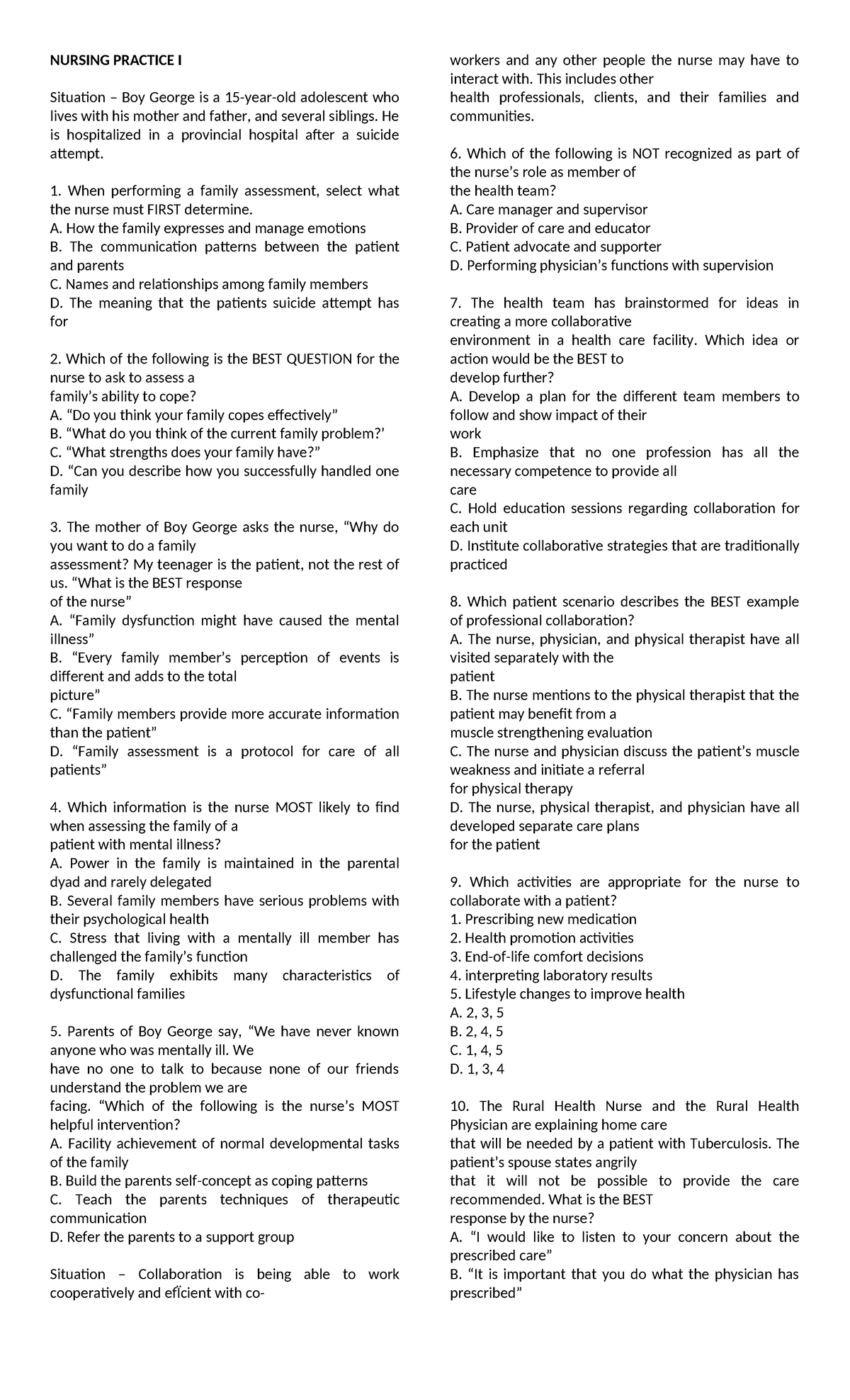 Nursing practice I: Family assessment and collaborative care strategies ...