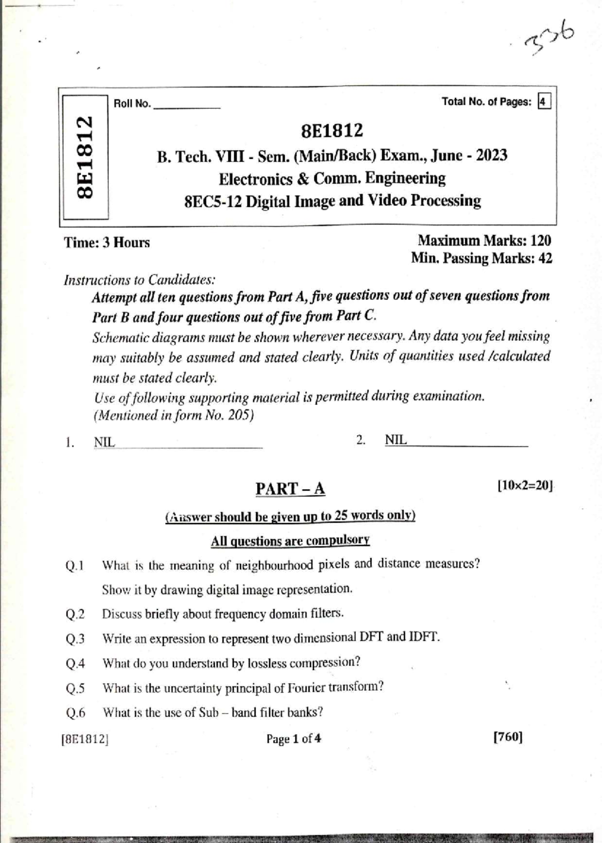B. Tech. VIII EC 2023 - Digital Image & Video Processing Exam Guide ...