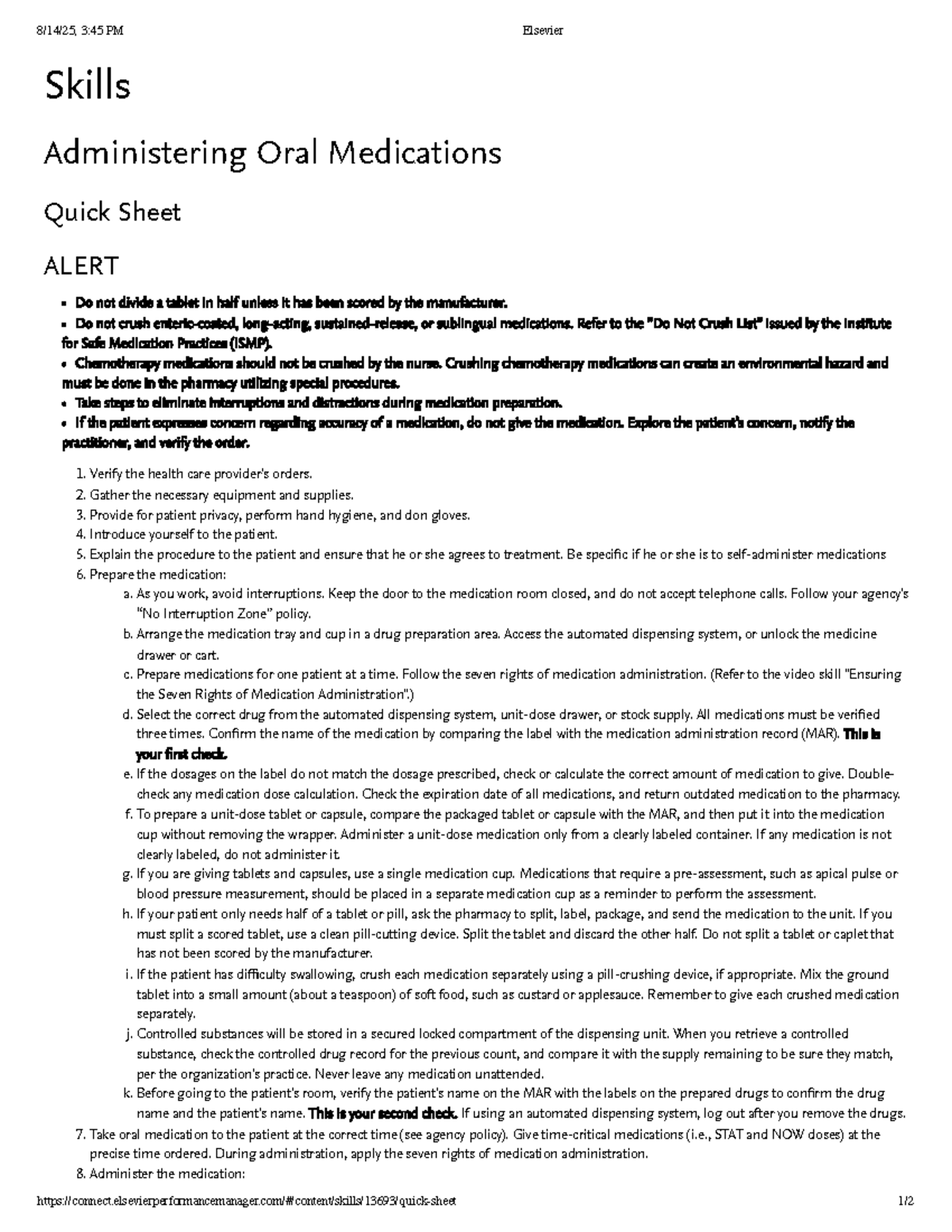 3:45 PM Administering Oral Medications Quick Reference Guide - Studocu
