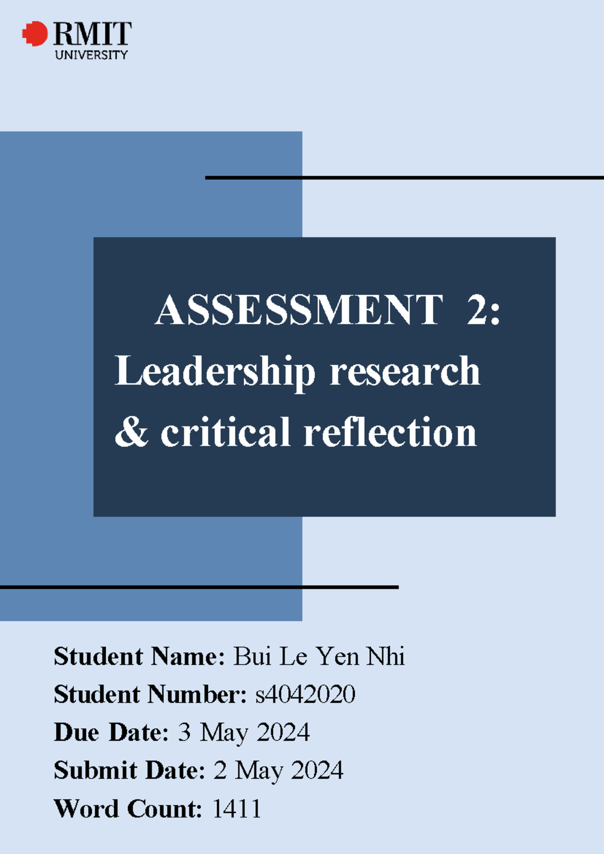 Leadership Research & Critical Reflection - Assessment 2 (s4042020 ...