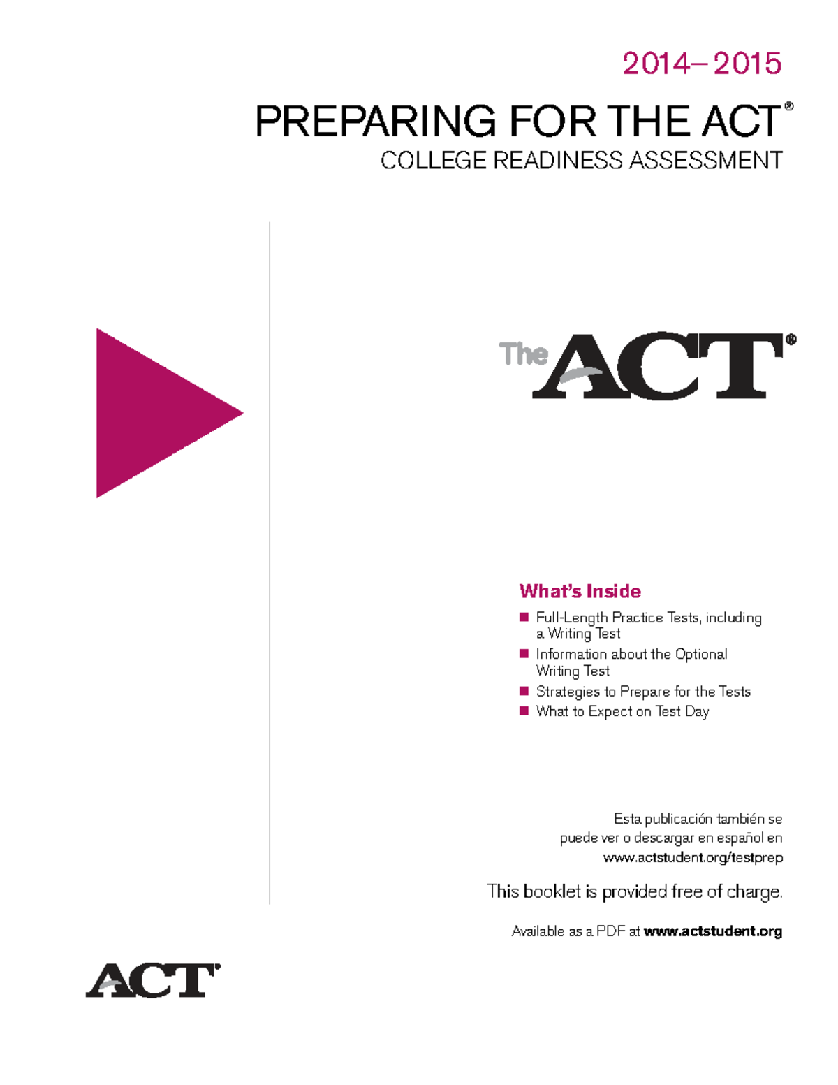 ACT Practice Test 2015: Strategies and Sample Questions - Studocu