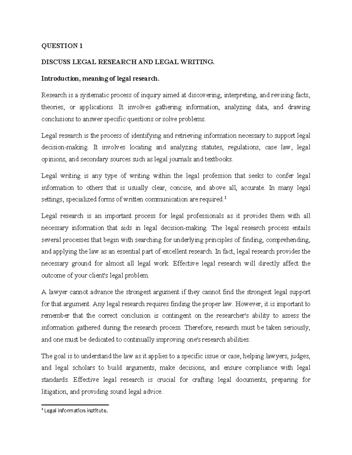 Legal Research and Writing: An In-Depth Analysis (LAW 101) - Studocu