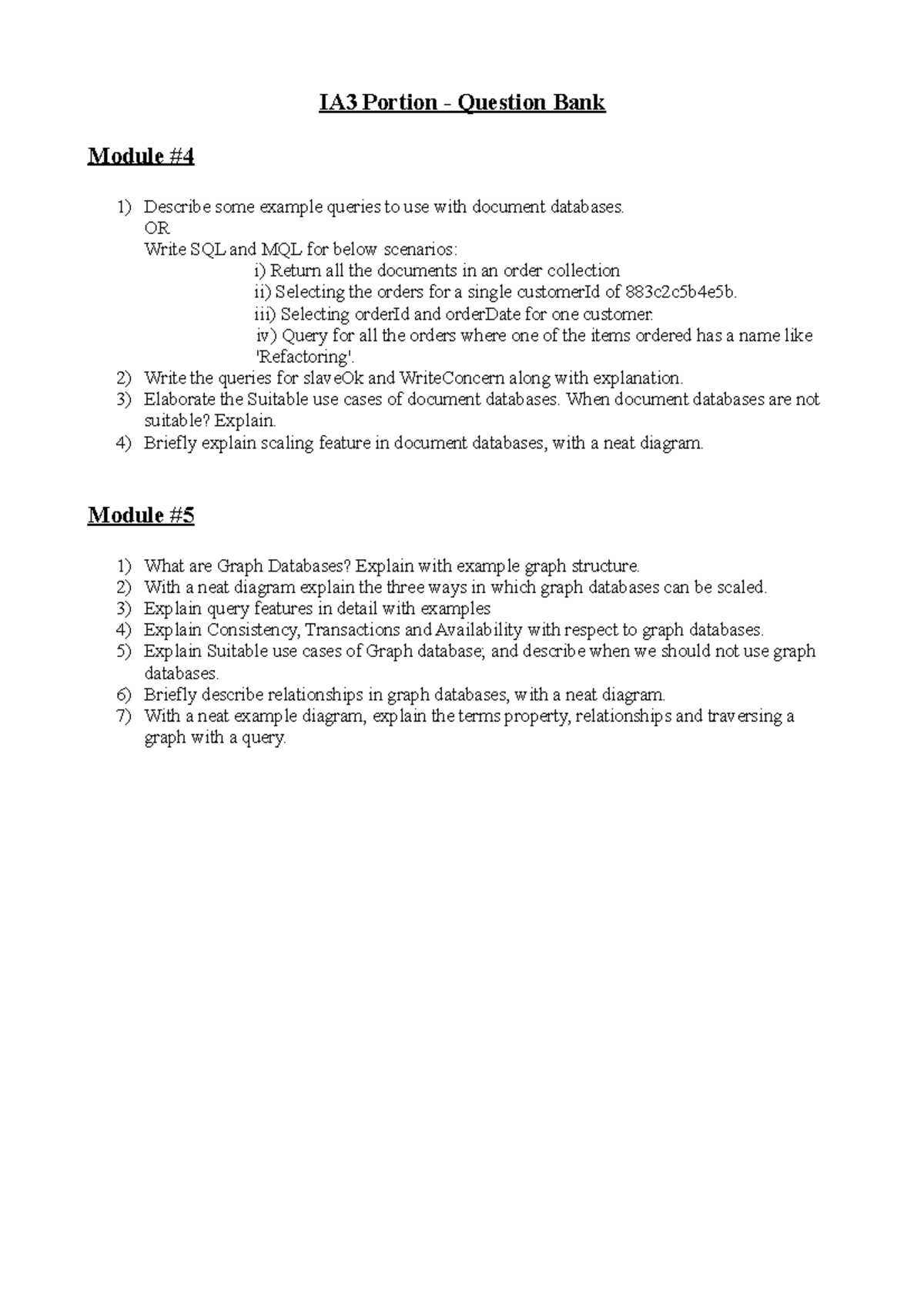 Nosql IA3 portion QB - IA3 Portion - Question Bank Module 1) Describe ...