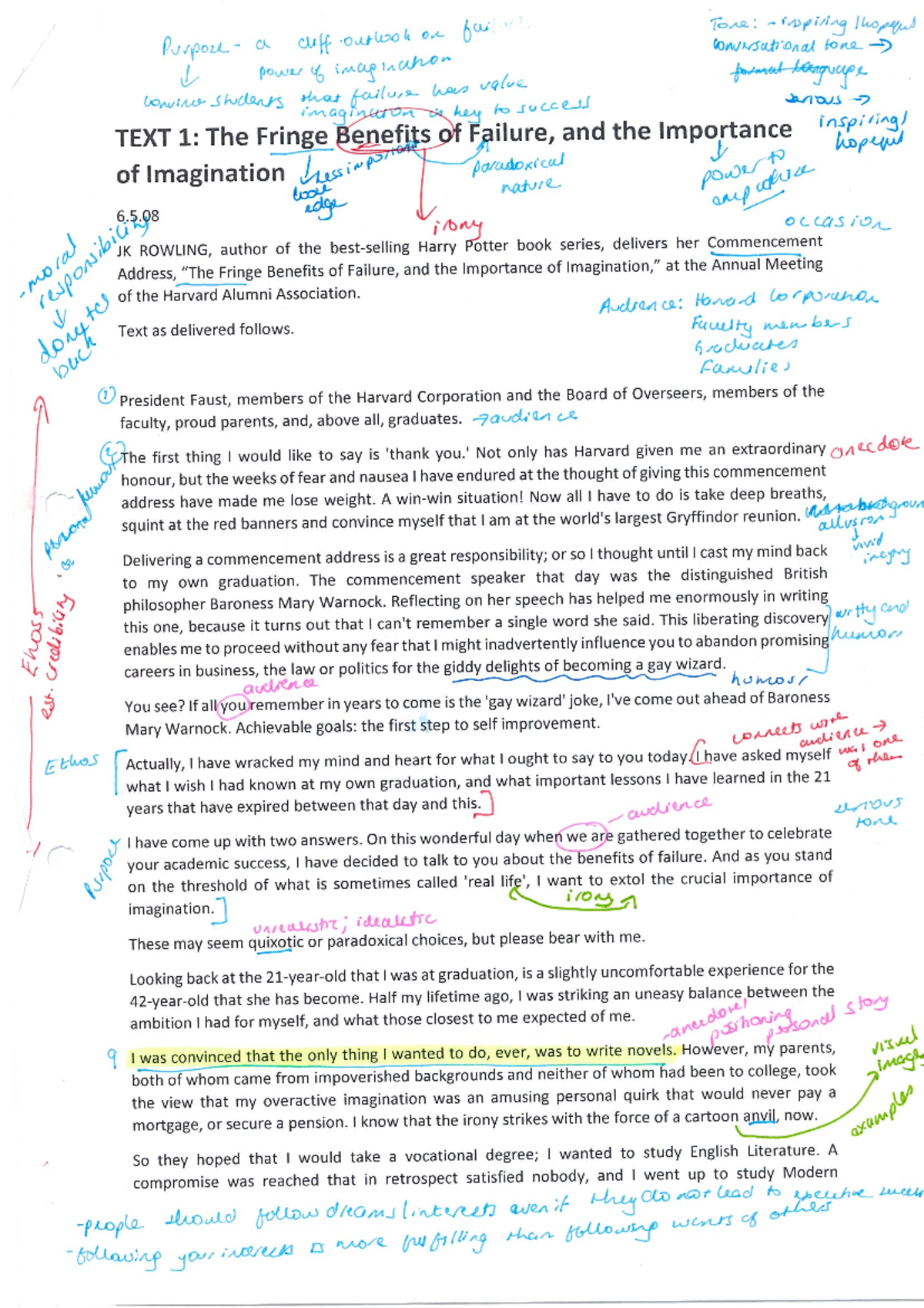 Annotations of JK Rowling's Speech Analysis and Insights - Studocu