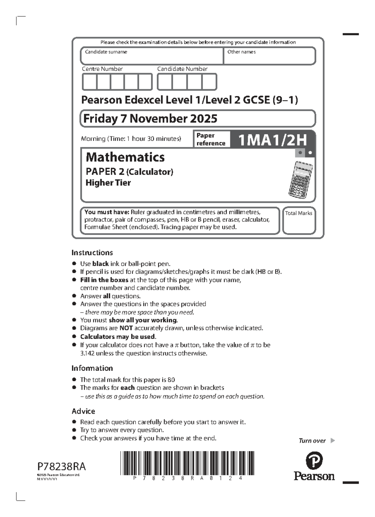05a 1MA1 2H November 2025 Mathematics Exam Paper (Higher Tier) - Studocu