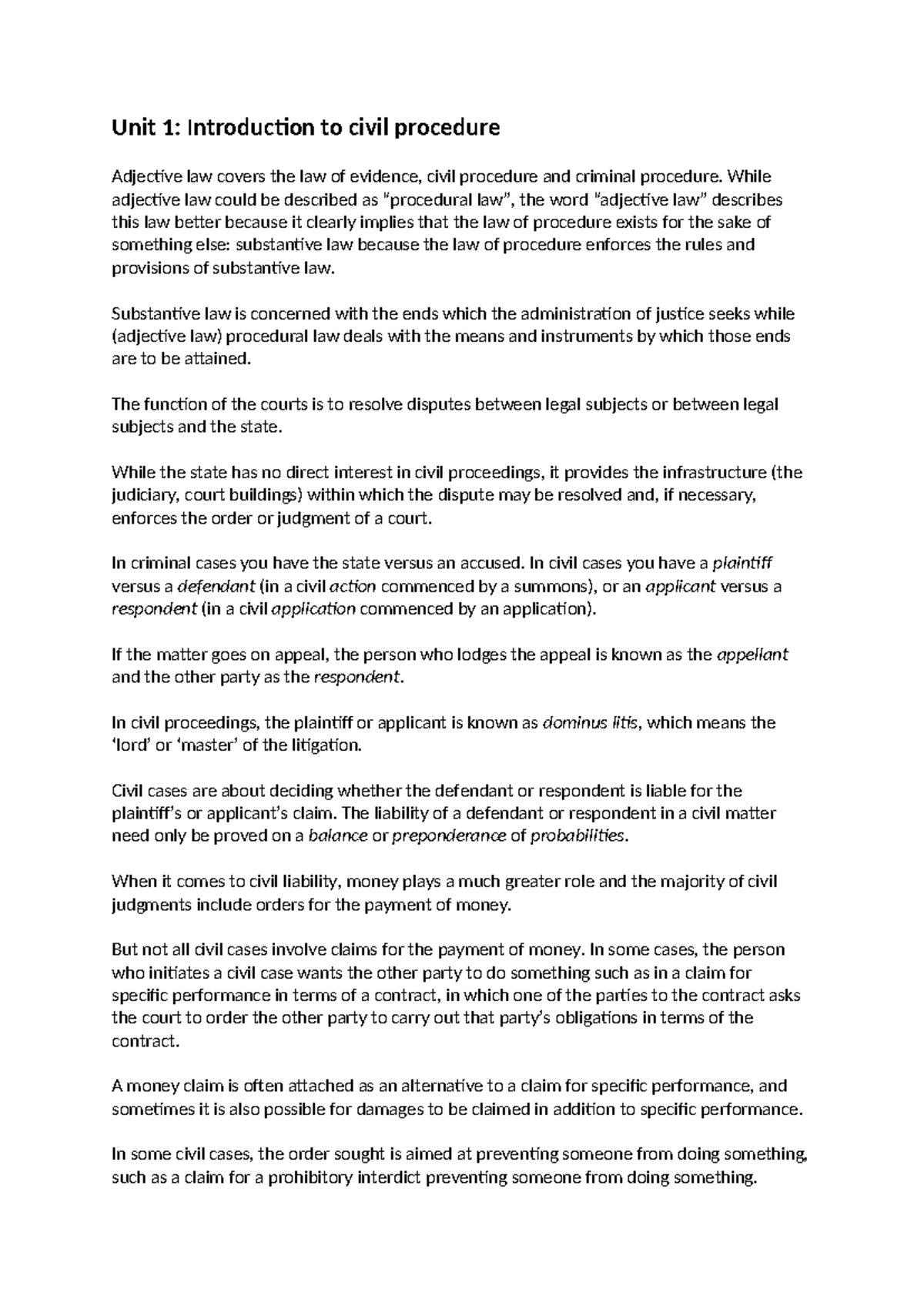 CIV3701 Final Exam Study Notes: Overview of Civil Procedure - Studocu