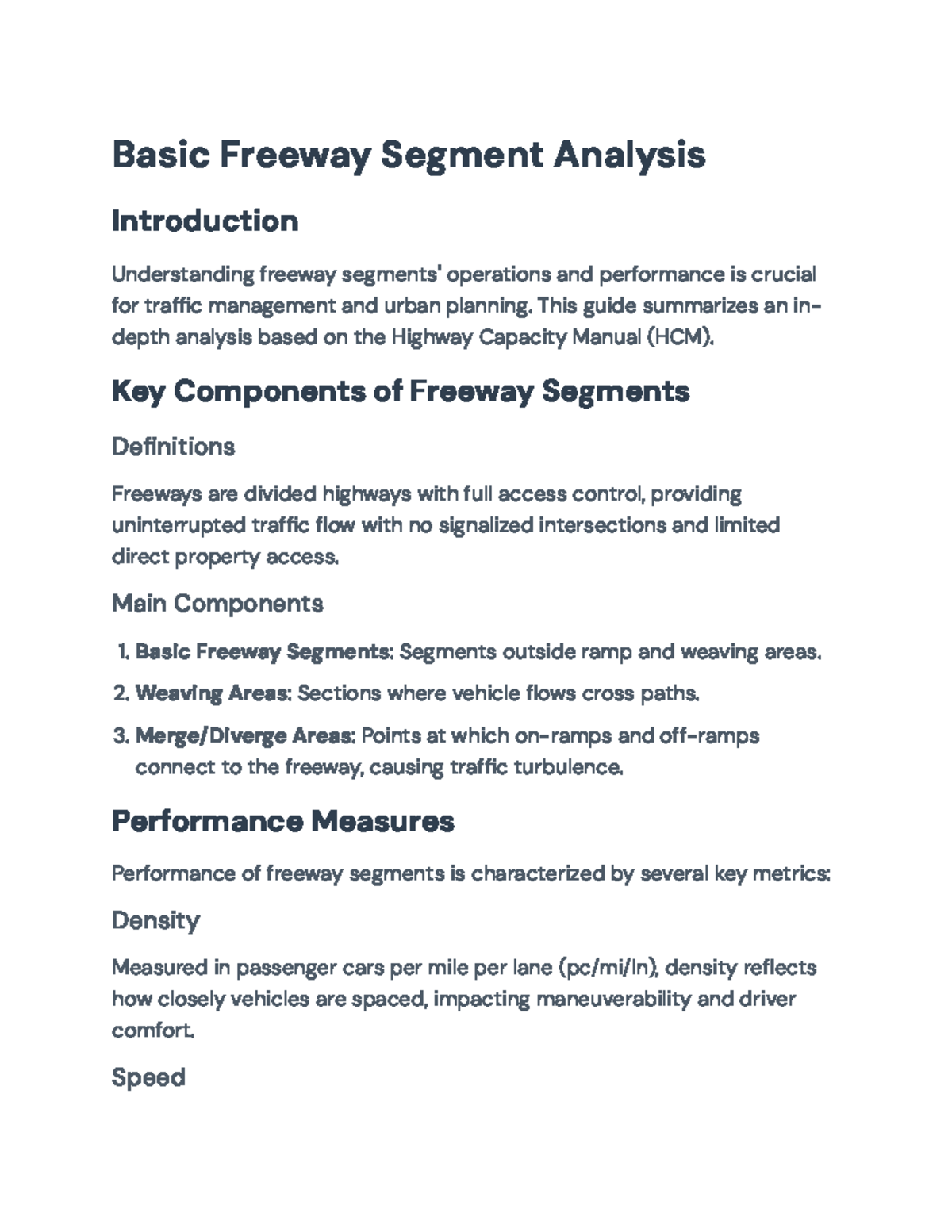 Basic Freeway Segment Analysis: A Guide to HCM Methodology - Basic ...