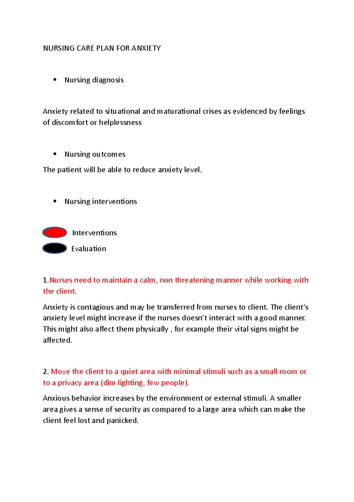 Nursing CARE PLAN FOR Anxiety - NURSING CARE PLAN FOR ANXIETY Nursing ...
