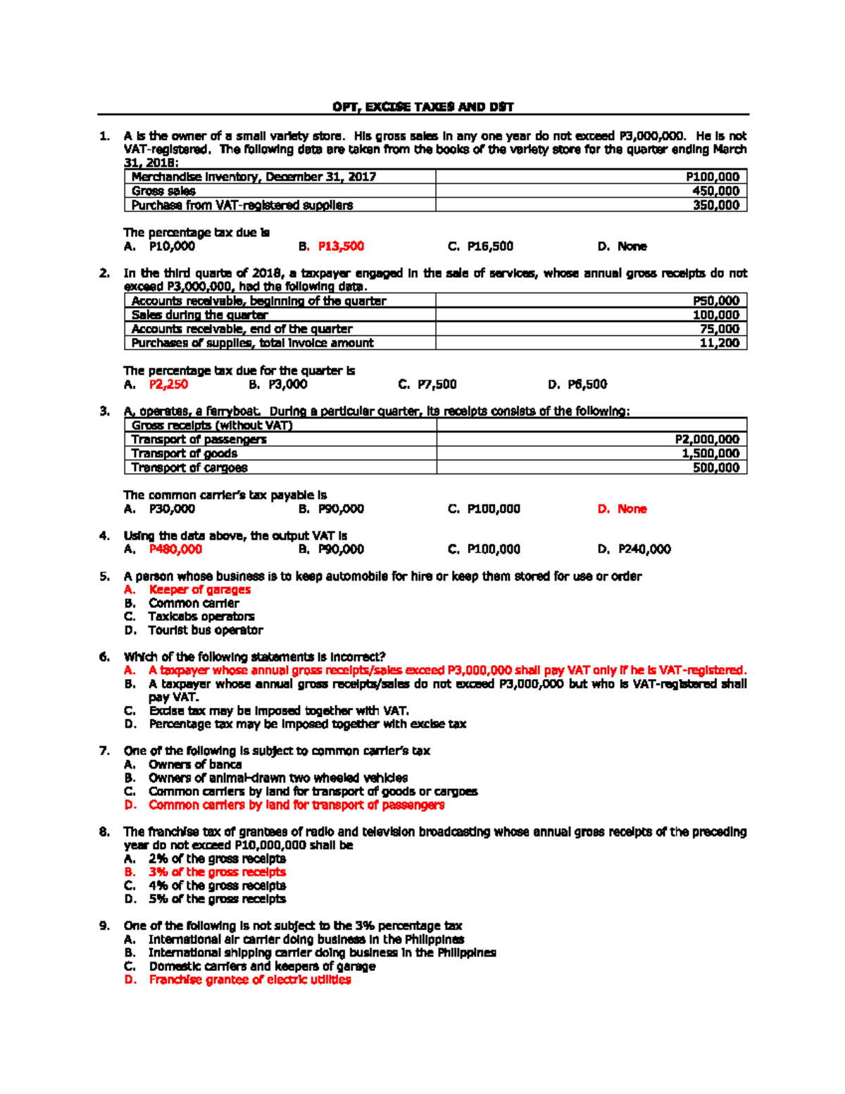 Excise Tax Quiz - Practice Questions and Answers - Studocu