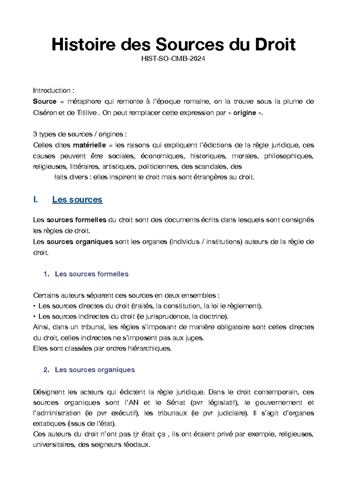 HDS 2023 : Fiche de Révision sur les Sources du Droit - Studocu