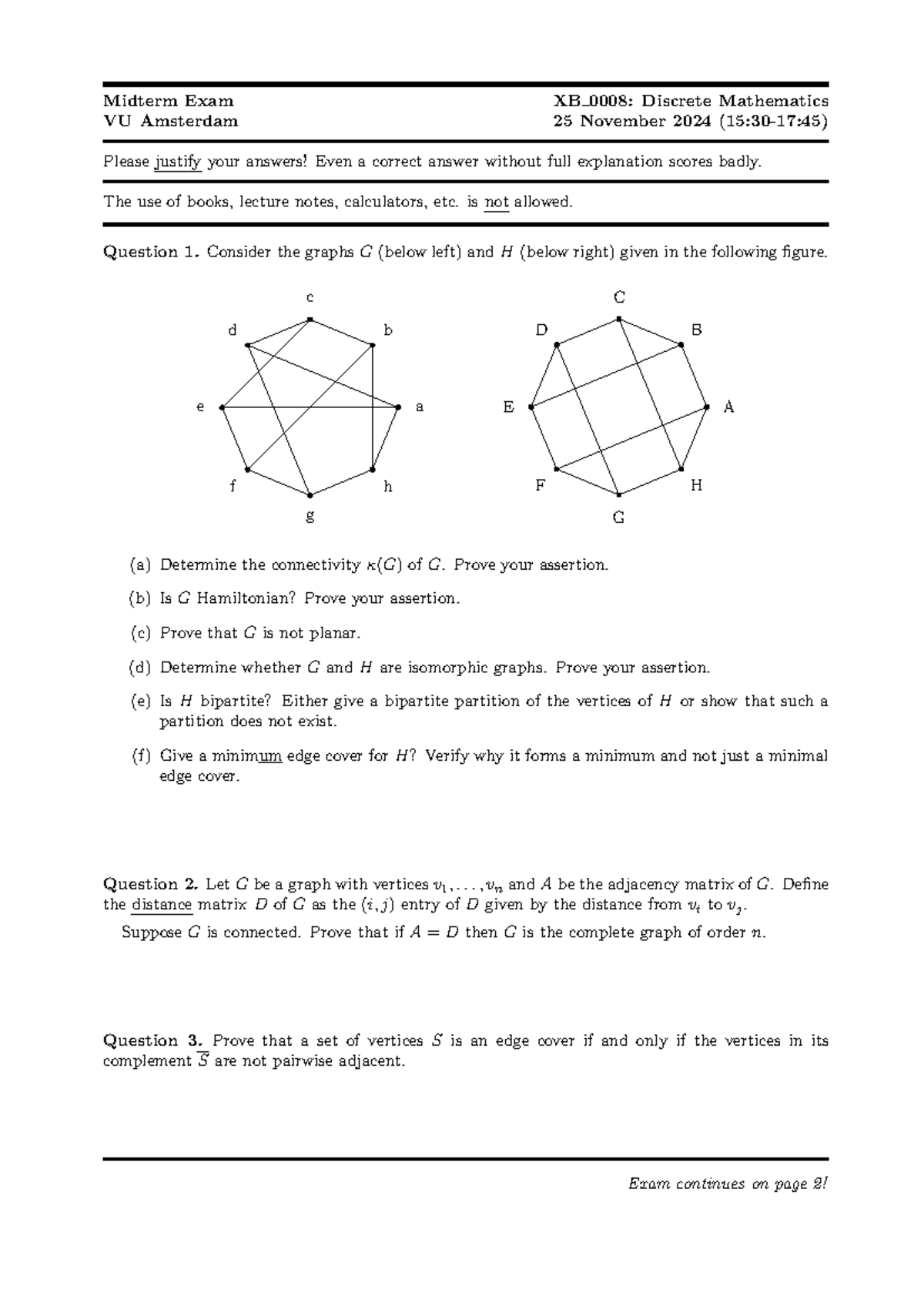 DM Midterm Exam VU Amsterdam XB Discrete Mathematics 2024 - Studeersnel