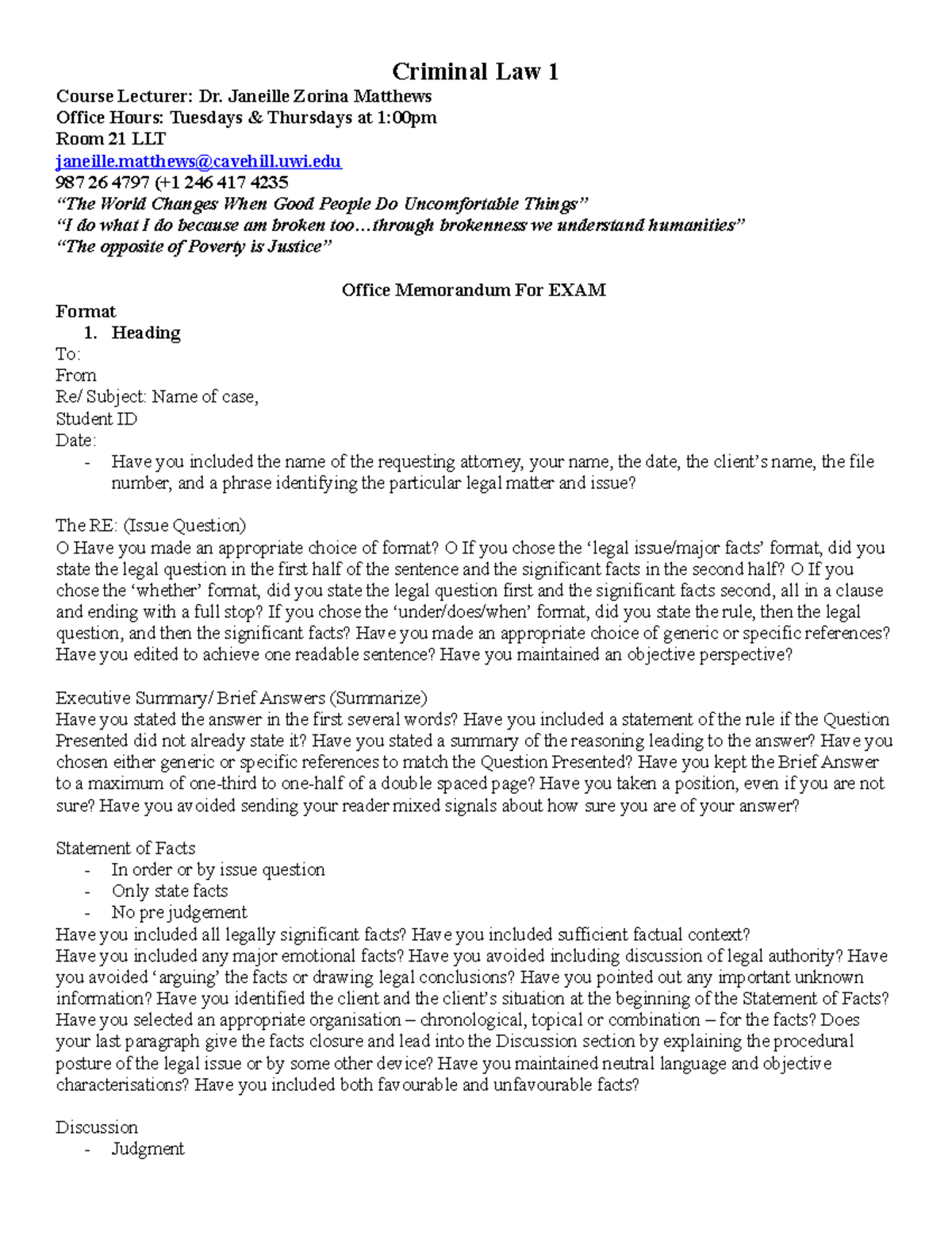 Criminal Law 1 Final Exam Study Notes and Guidelines - Studocu