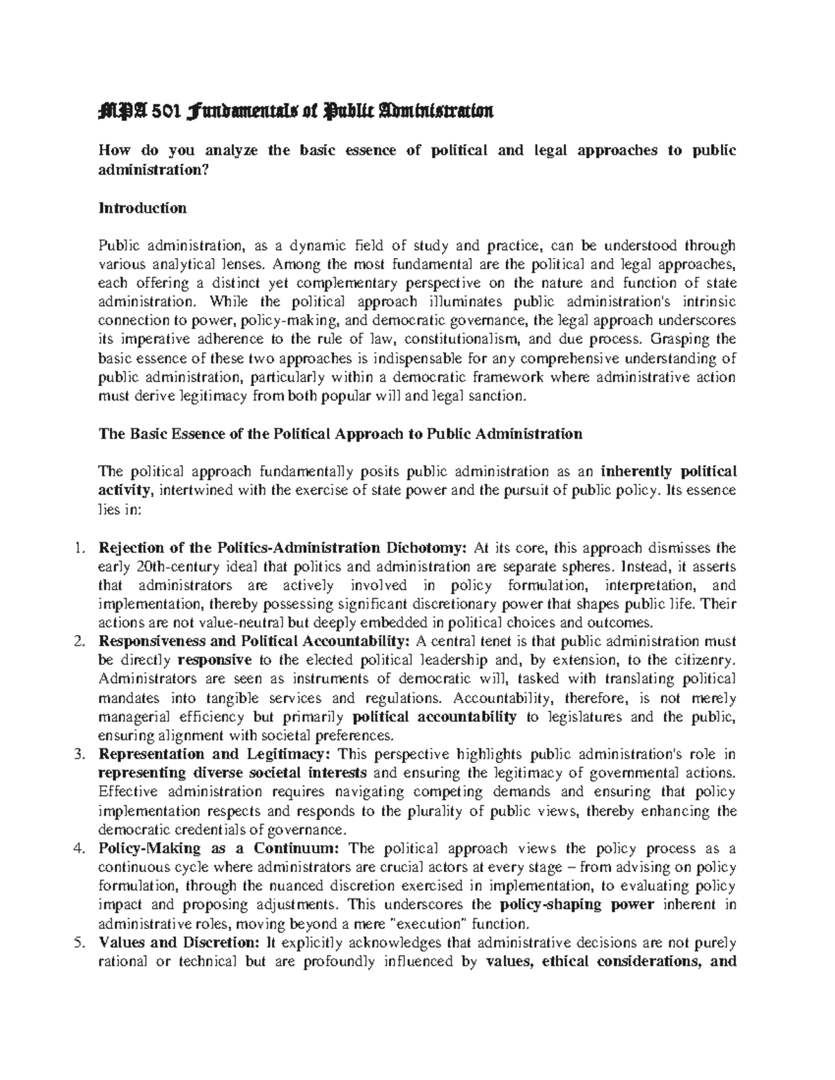 MPA 501 & 502 Lecture Notes: Analyzing Public Administration & Development - Document Preview