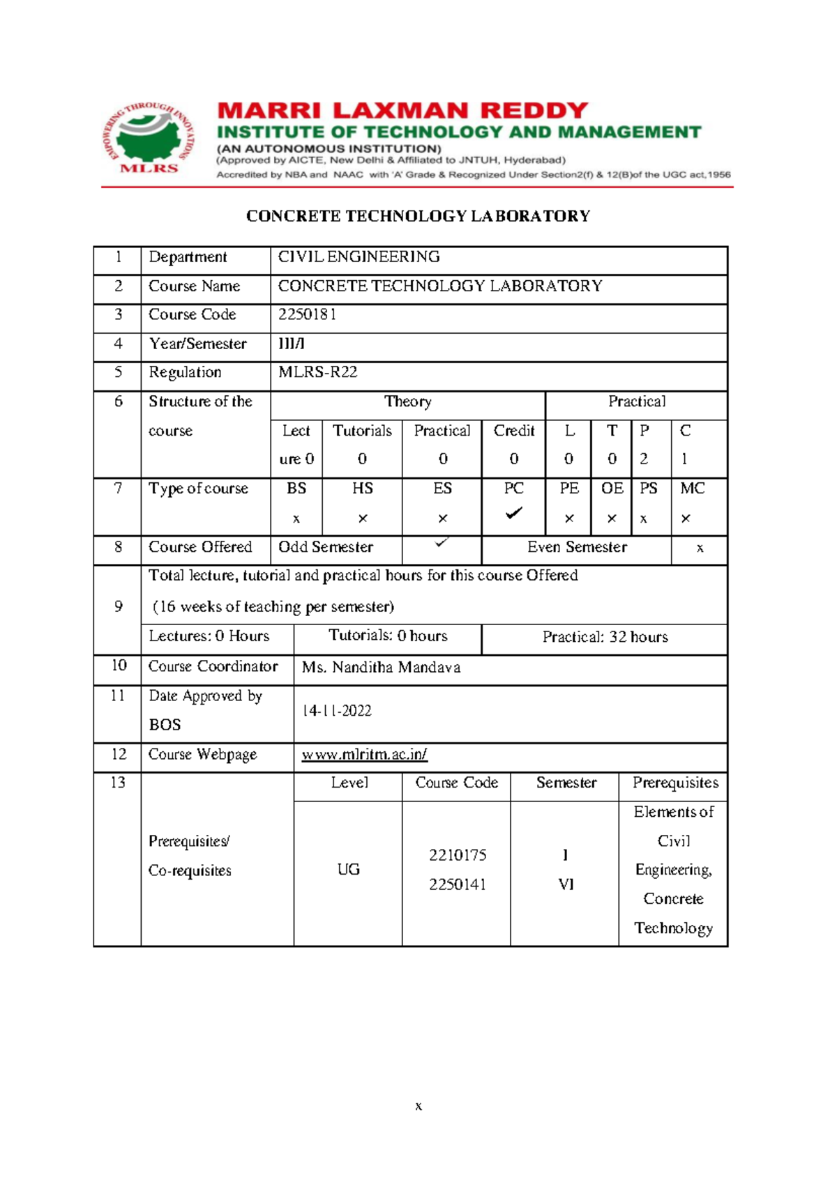 Concrete Technology Laboratory (2250181) Course Overview and Objectives ...