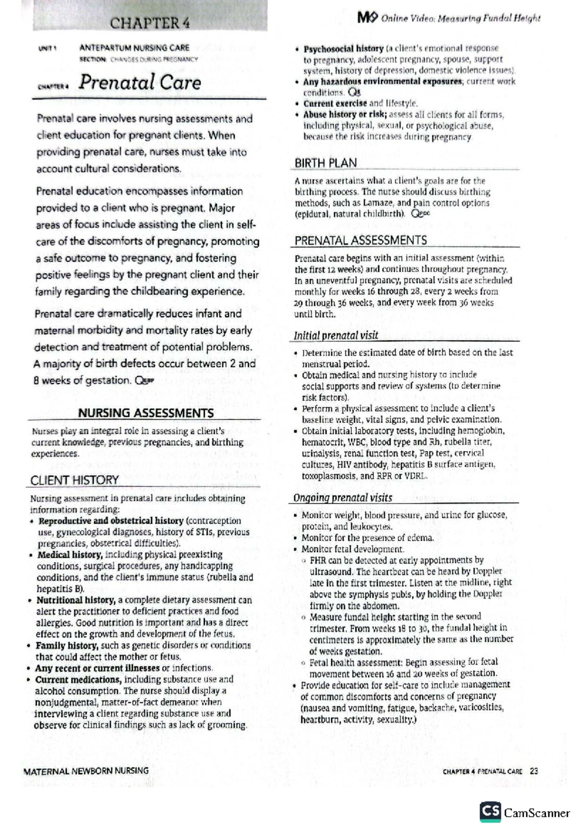 Maternal Health CH 4: Key Insights on Prenatal Care and Assessments ...